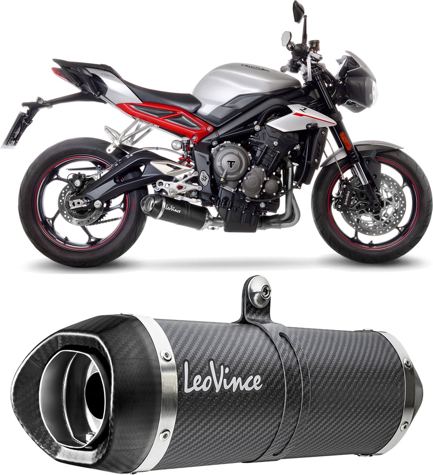 Exhaust Tip Without Sound Certification Lv One Evo Carbon Fiber Carbon Fiber End Cap - Leovince Compatible With Triumph Street Triple 765 S - R Lrh (2020-2022)