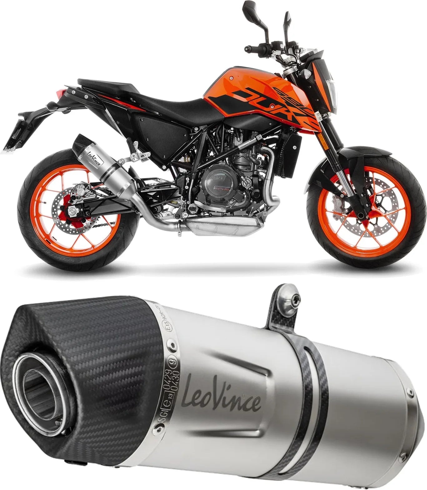 Tubo De Escape Sin Homologación Acústica Lv One Evo Acero Fondo Carbono - Leovince Compatible Con Ktm 690 Duke - R (2016-2019)
