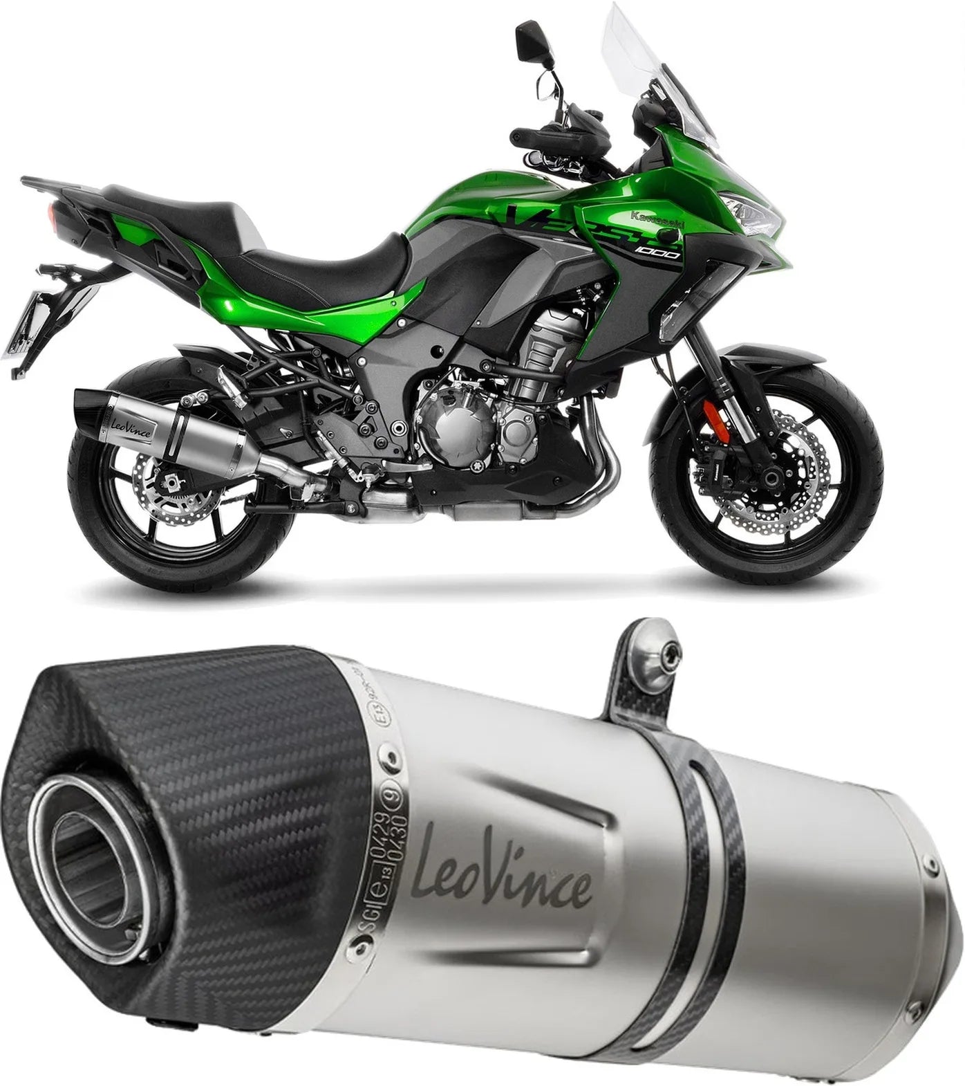 Tubo De Escape Sin Homologación Acústica Lv One Evo Acero Fondo Carbono - Leovince Compatible Con Kawasaki Versys 1000 (2019-2024)