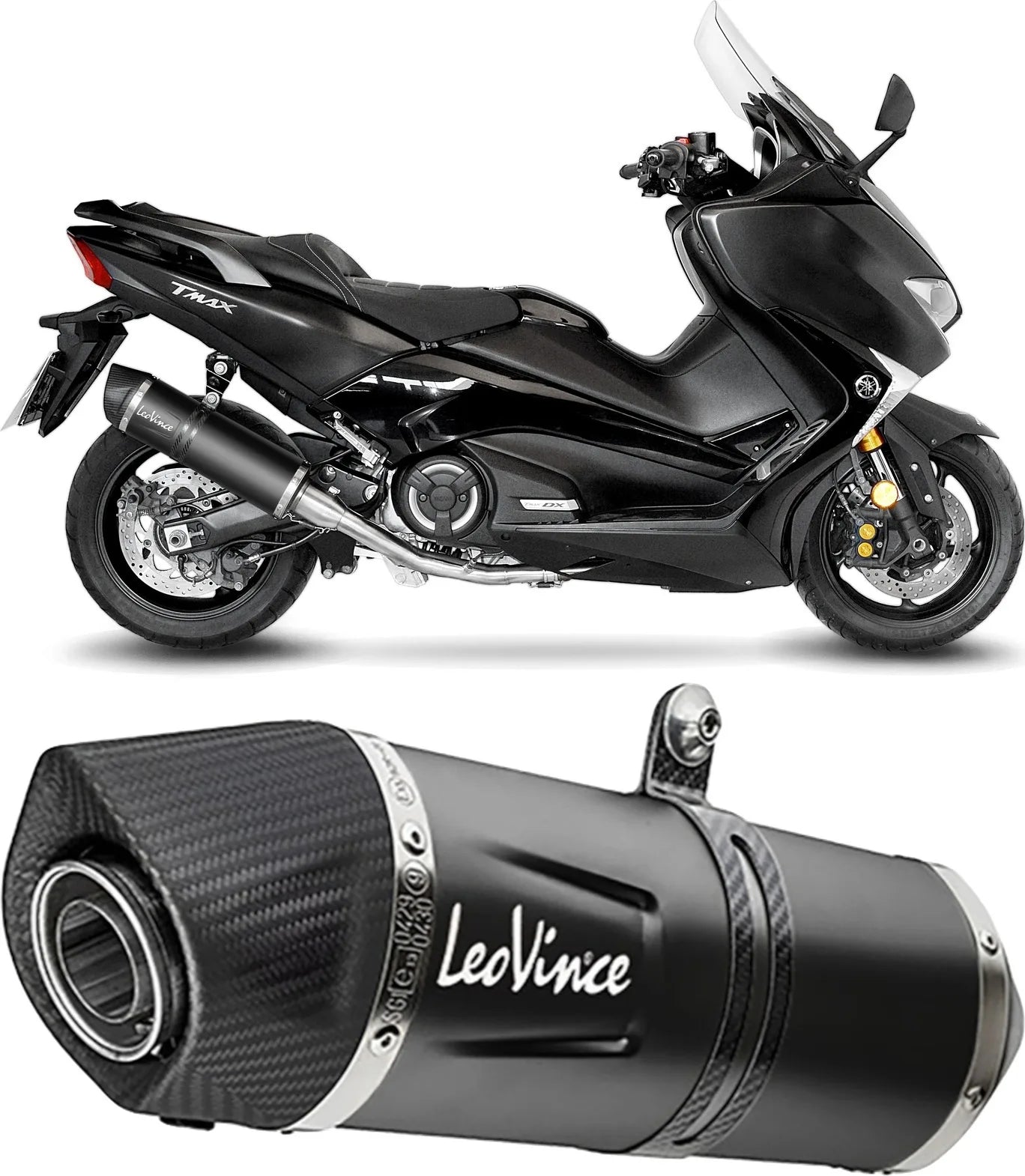 Sistema De Escape Completo Sin Catalizador Y Sin Homologación Acústica Lv One Evo Acero Negro Fondo Carbono - Leovince Compatible Con Yamaha Xp 560 T-Max (2020-2024)