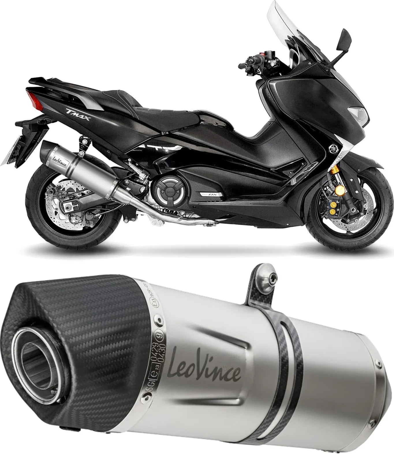 Sistema De Escape Completo Sin Catalizador Y Sin Homologación Acústica Lv One Evo Acero Fondo Carbono - Leovince Compatible Con Yamaha Xp 560 T-Max (2020-2024)