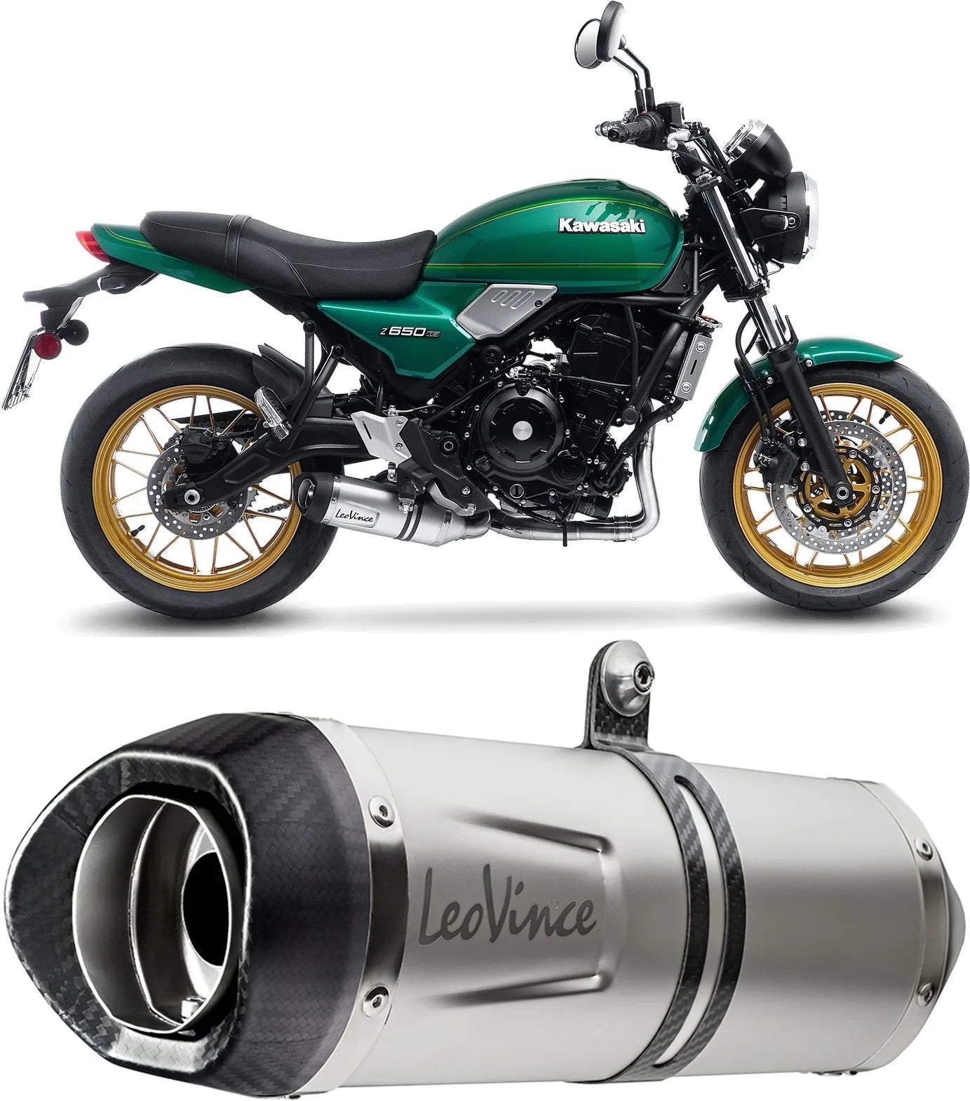Sistema De Escape Completo Sin Catalizador Y Sin Homologación Acústica Lv One Evo Acero Fondo Carbono - Leovince Compatible Con Kawasaki Z 650 Rs (2022-2024)