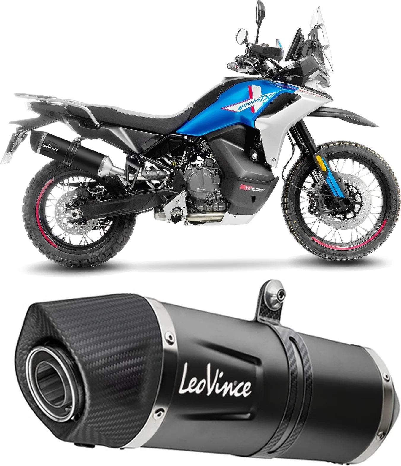 Tubo De Escape Sin Homologación Acústica Lv One Evo Acero Negro Fondo Carbono - Leovince Compatible Con Cfmoto 800 Mt-X (2025-2026)