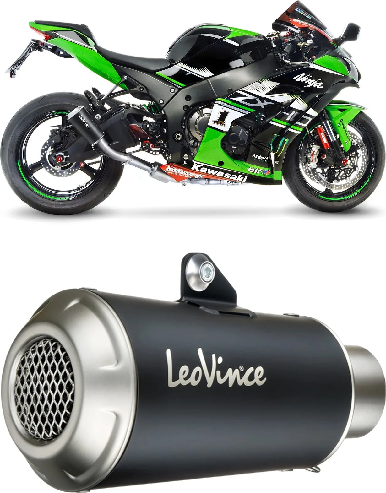 Tubo De Escape Sin Homologación Acústica Lv-10 Acero Negro Fondo Acero - Leovince Compatible Con Kawasaki Zx 10R Ninja (2021-2024)