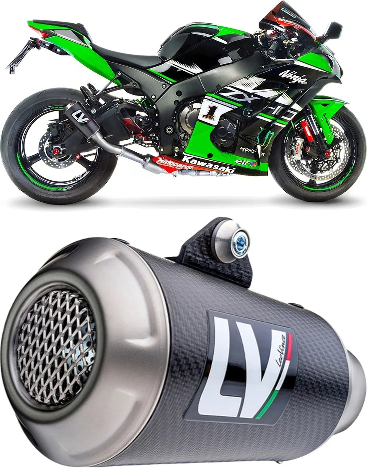 Tubo De Escape Sin Homologación Acústica Lv-10 Carbono Fondo Acero - Leovince Compatible Con Kawasaki Zx 10Rr Ninja (2021-2024)