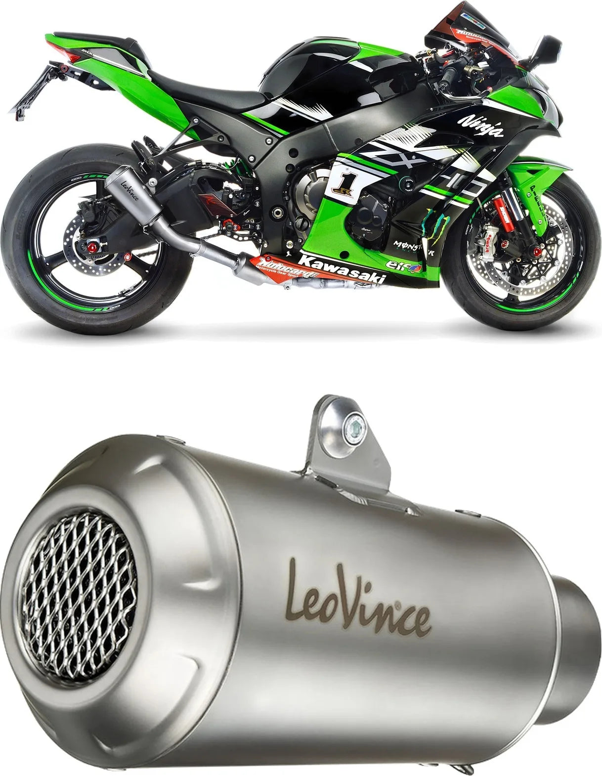 Tubo De Escape Sin Homologación Acústica Lv-10 Acero Fondo Acero - Leovince Compatible Con Kawasaki Zx 10R Ninja (2021-2024)