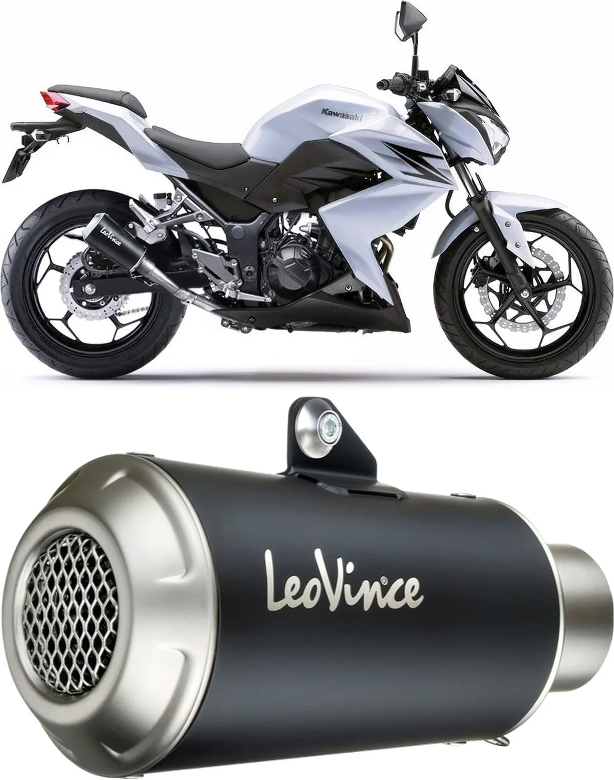 Tubo De Escape Sin Homologación Acústica Lv-10 Acero Negro Fondo Acero - Leovince Compatible Con Kawasaki Z 250 (2015-2016)