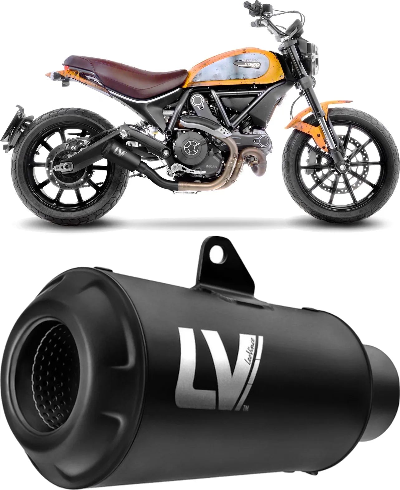 Tubo De Escape Sin Homologación Acústica Lv-10 Acero Full Negro Fondo Acero Negro - Leovince Compatible Con Ducati Scrambler 800 Icon (2015-2016)
