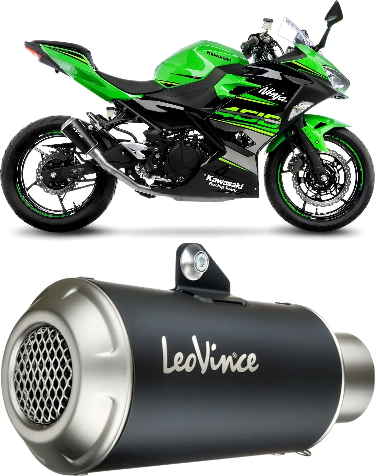 Tubo De Escape Sin Homologación Acústica Lv-10 Acero Negro Fondo Acero - Leovince Compatible Con Kawasaki Z 400 (2019-2021)