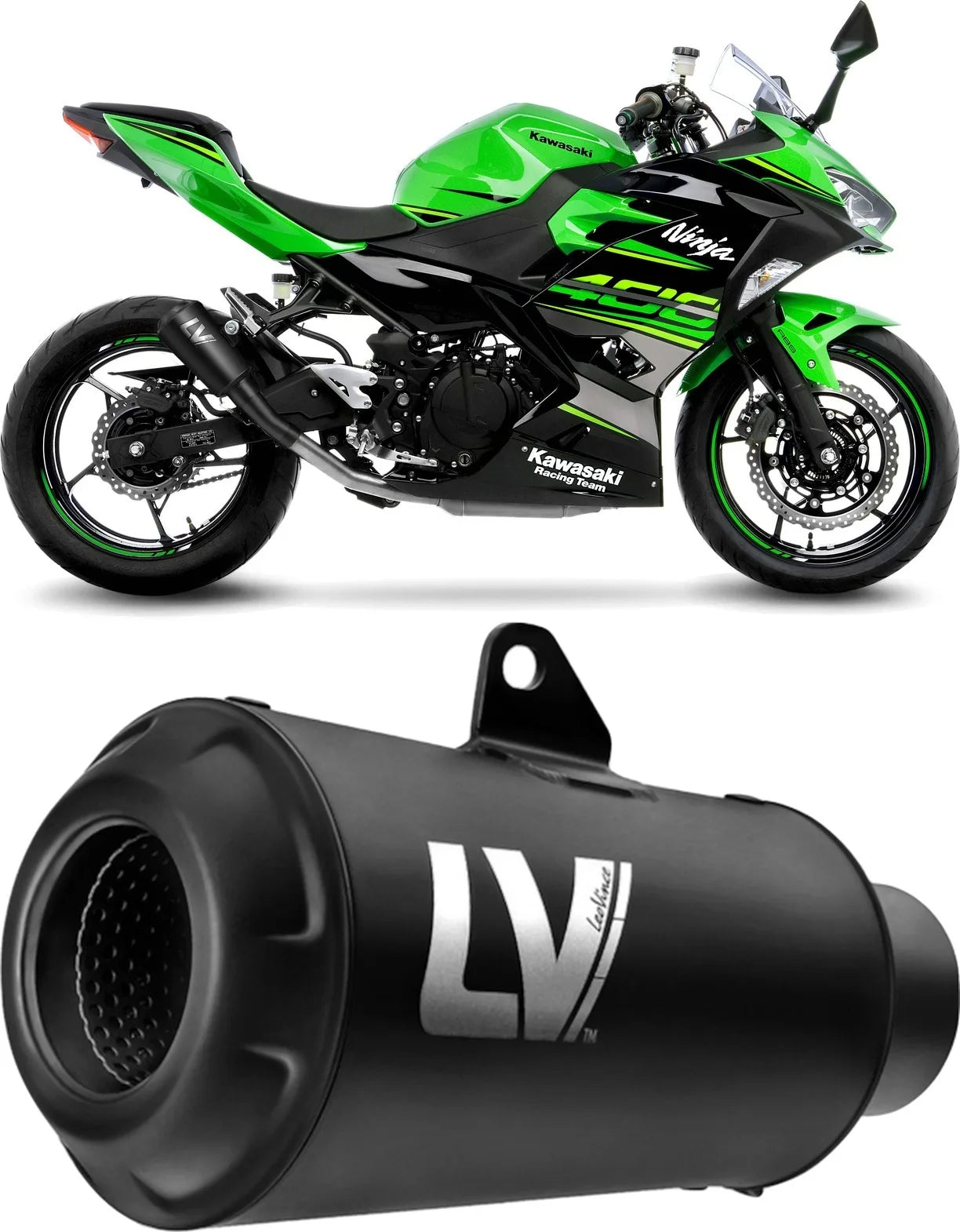 Tubo De Escape Sin Homologación Acústica Lv-10 Acero Full Negro Fondo Acero Negro - Leovince Compatible Con Kawasaki Z 400 (2022-2023)