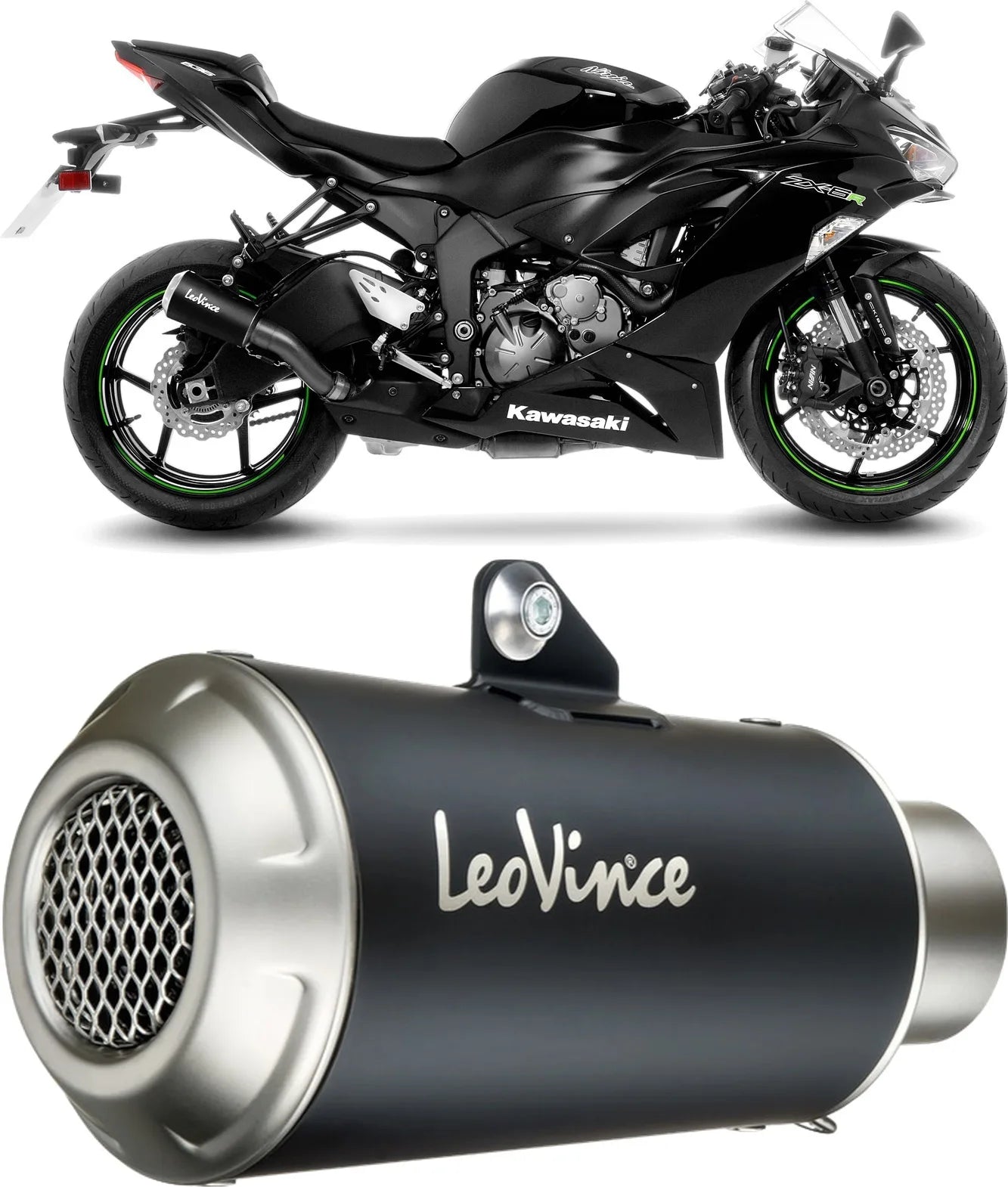 Tubo De Escape Sin Homologación Acústica Lv-10 Acero Negro Fondo Acero - Leovince Compatible Con Kawasaki Zx 6R Ninja (2013-2016)
