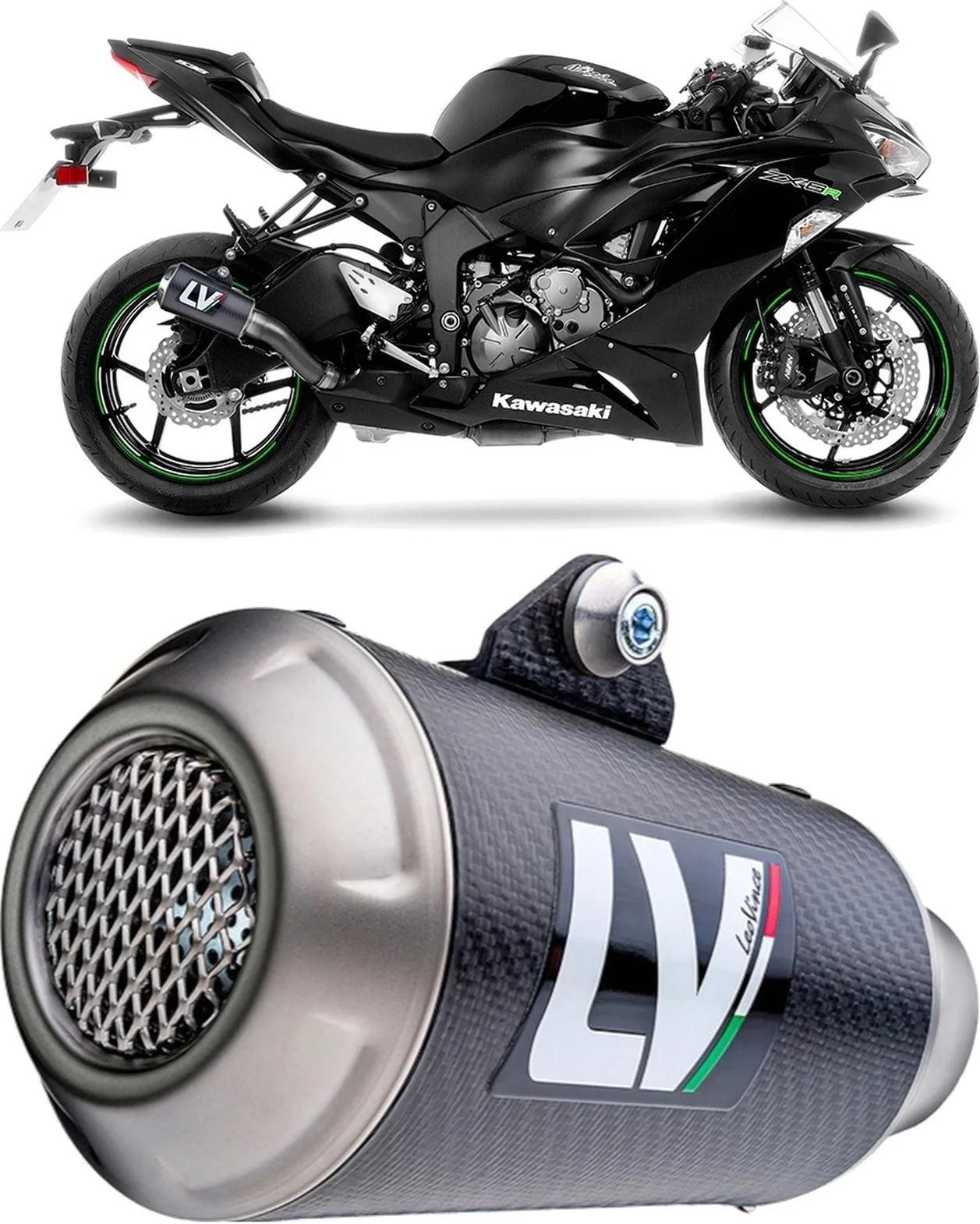 Tubo De Escape Sin Homologación Acústica Lv-10 Carbono Fondo Acero - Leovince Compatible Con Kawasaki Zx 6R Ninja (2024-2026)