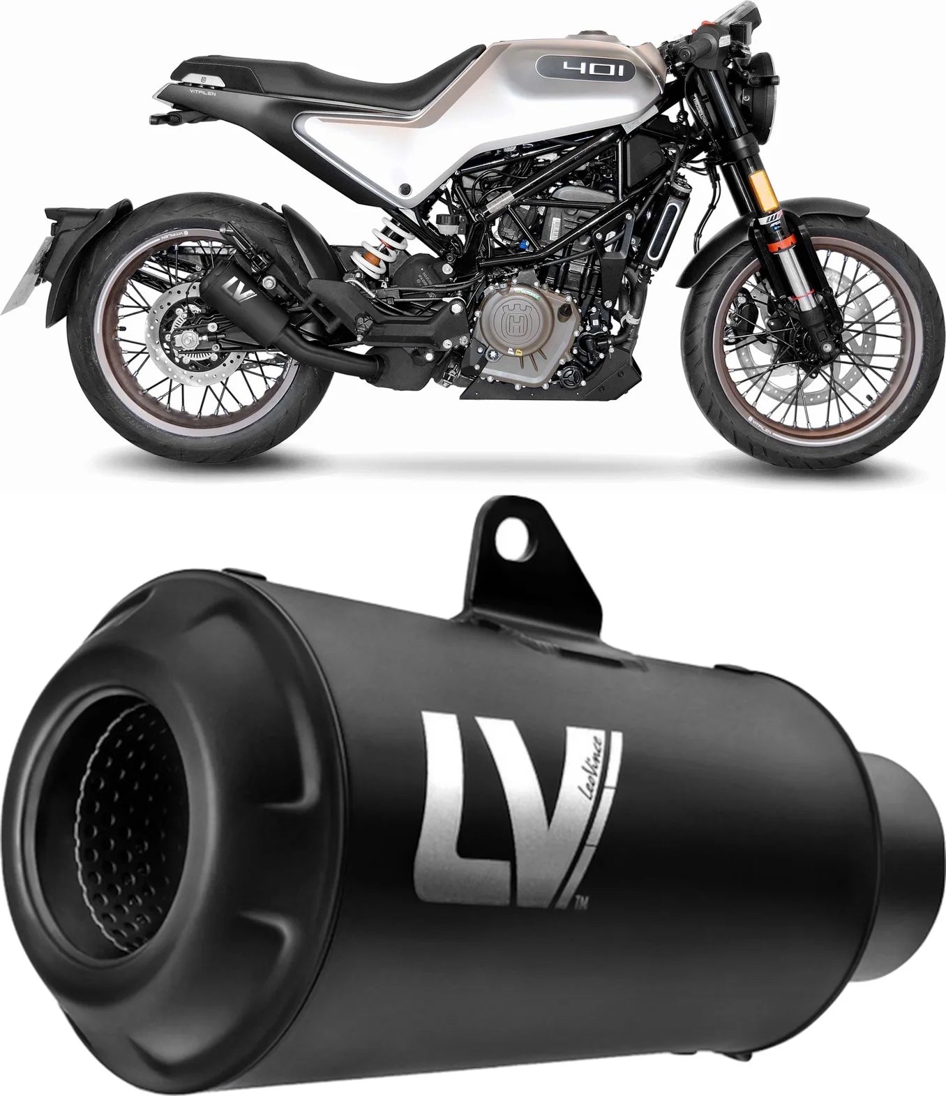 Tubo De Escape Sin Homologación Acústica Lv-10 Acero Full Negro Fondo Acero Negro - Leovince Compatible Con Husqvarna Svartpilen 401 (2020-2023)