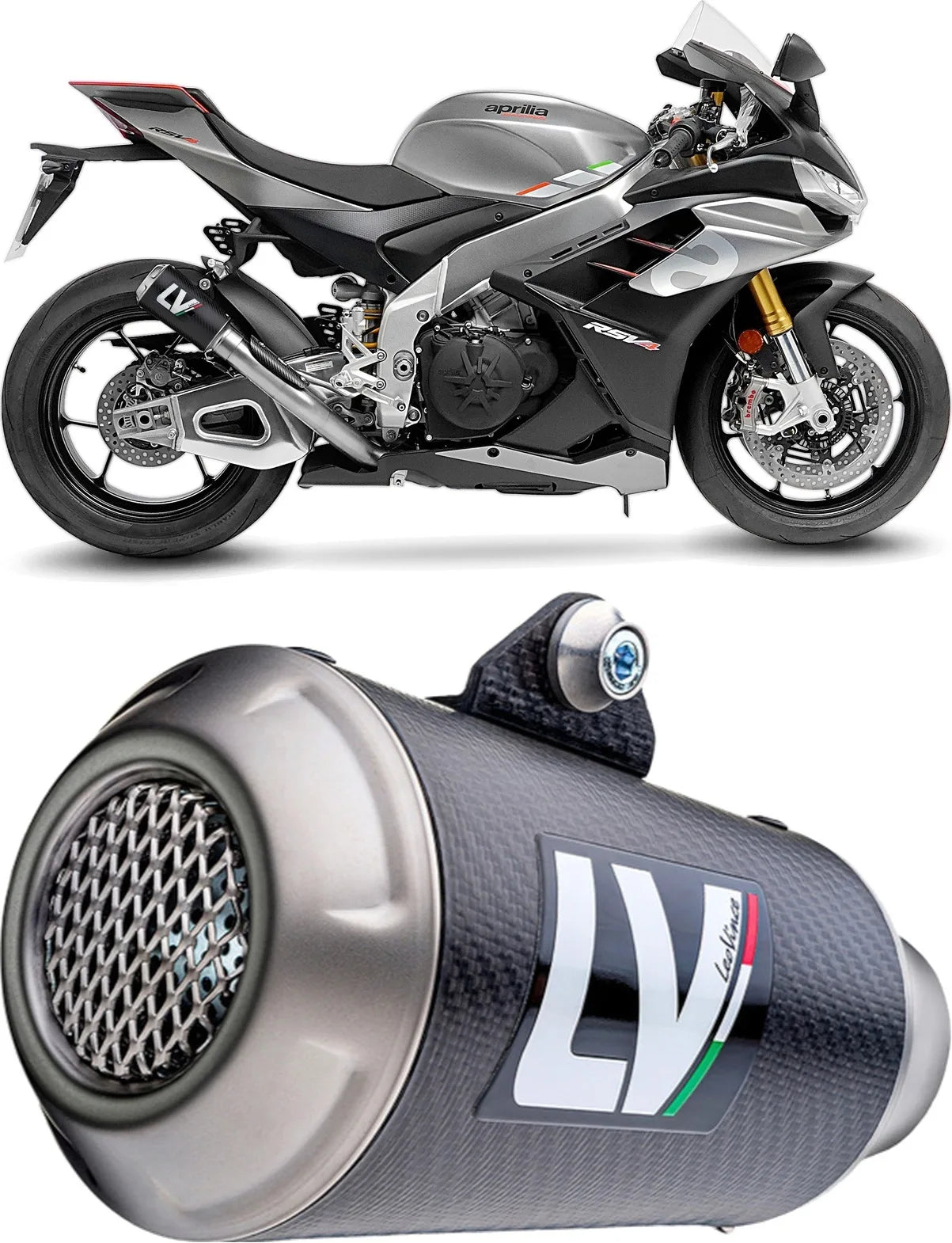 Tubo De Escape Sin Homologación Acústica Lv-10 Carbono Fondo Acero - Leovince Compatible Con Aprilia Rsv4 1100 Factory (2021-2024)