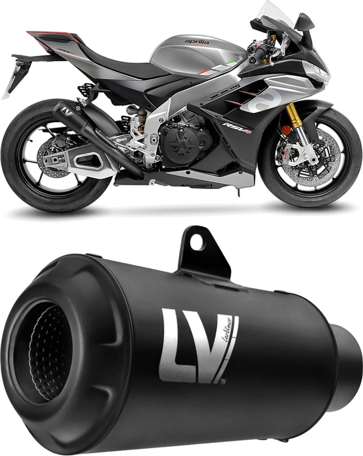 Tubo De Escape Sin Homologación Acústica Lv-10 Acero Full Negro Fondo Acero Negro - Leovince Compatible Con Aprilia Tuono V4 1100 Factory (2021-2024)