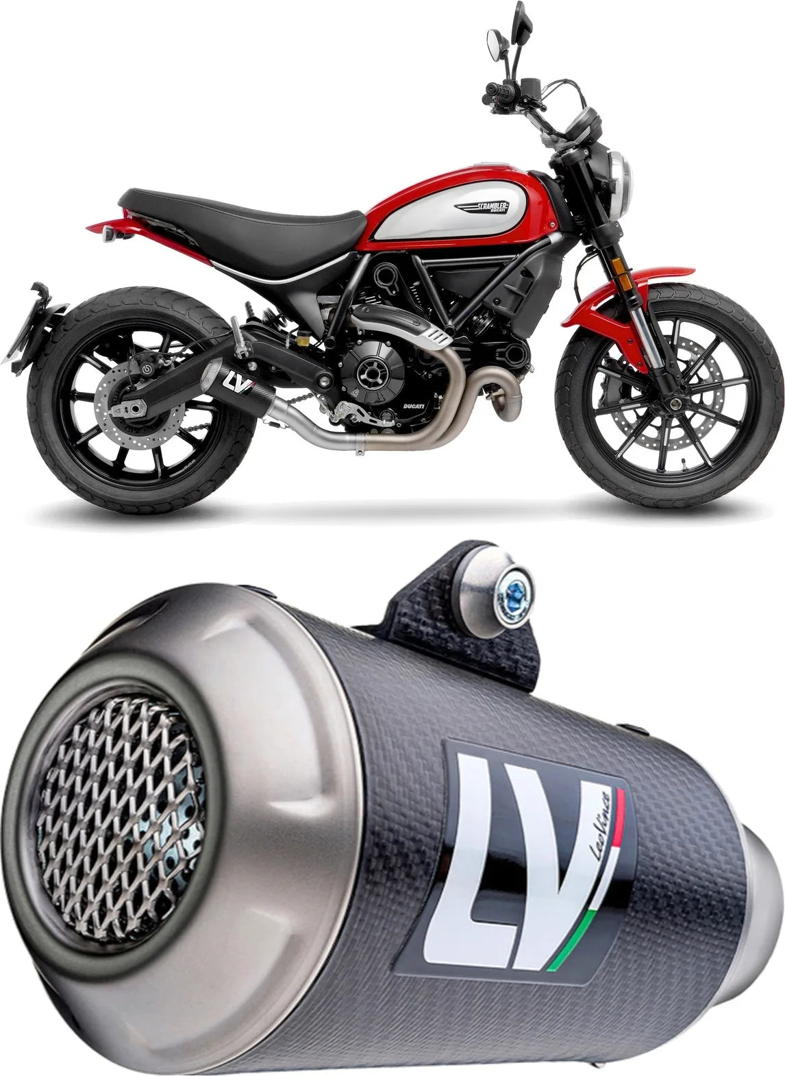 Tubo De Escape Sin Homologación Acústica Lv-10 Carbono Fondo Acero - Leovince Compatible Con Ducati Scrambler 800 Icon (2021-2022)