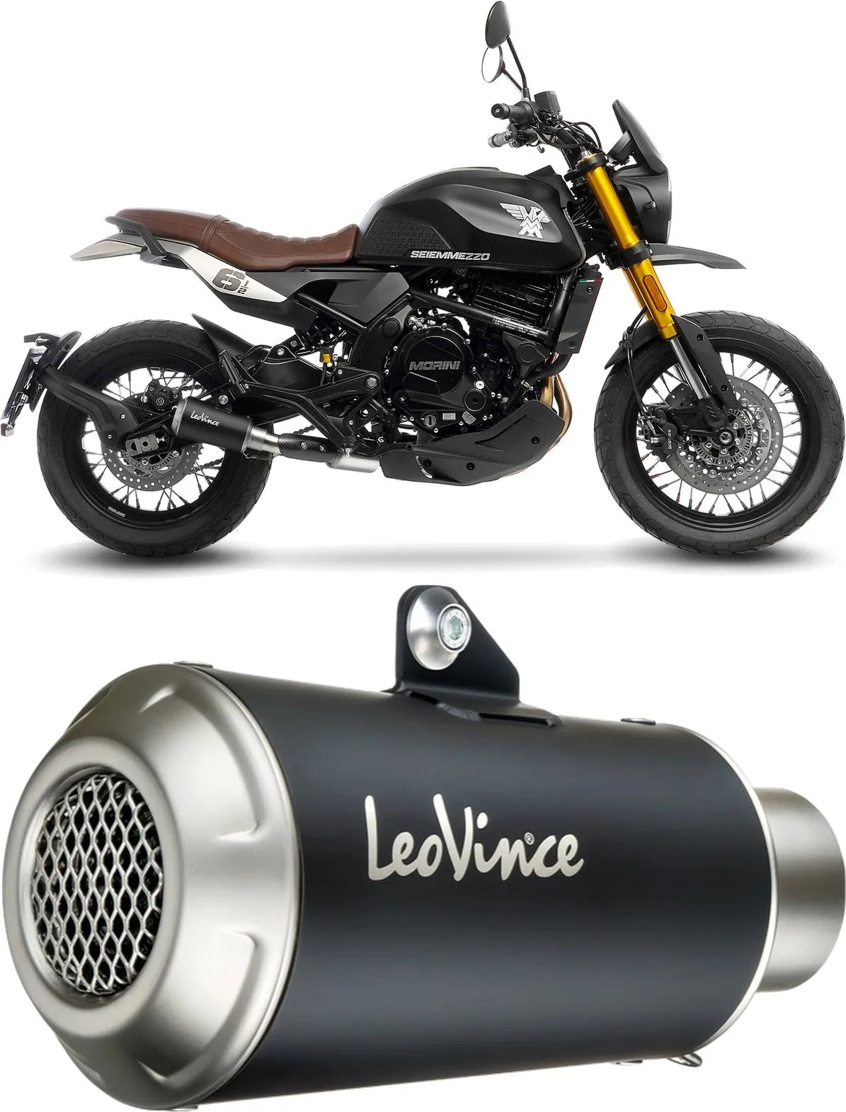Tubo De Escape Sin Homologación Acústica Lv-10 Acero Negro Fondo Acero - Leovince Compatible Con Moto Morini Seiemmezzo Scr - Str - A2 (2023-2024)