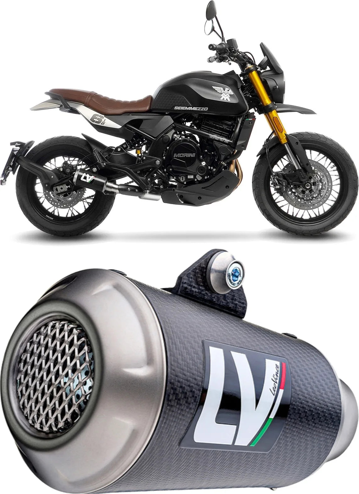 Tubo De Escape Sin Homologación Acústica Lv-10 Carbono Fondo Acero - Leovince Compatible Con Moto Morini Seiemmezzo Scr - Str - A2 (2023-2024)