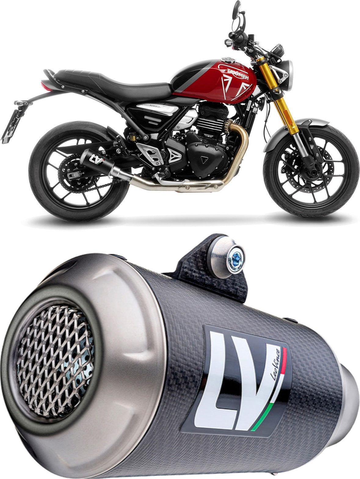 Exhaust Tip Without Sound Certification Lv-10 Carbon Fiber Stainless Steel End Cap - Leovince Compatible With Triumph Speed 400 (2024-2026)