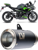 Tubo De Escape Sin Homologación Acústica Lv Corsa Acero Negro Fondo Acero - Leovince Compatible Con Kawasaki Ninja 400 (2018-2021)