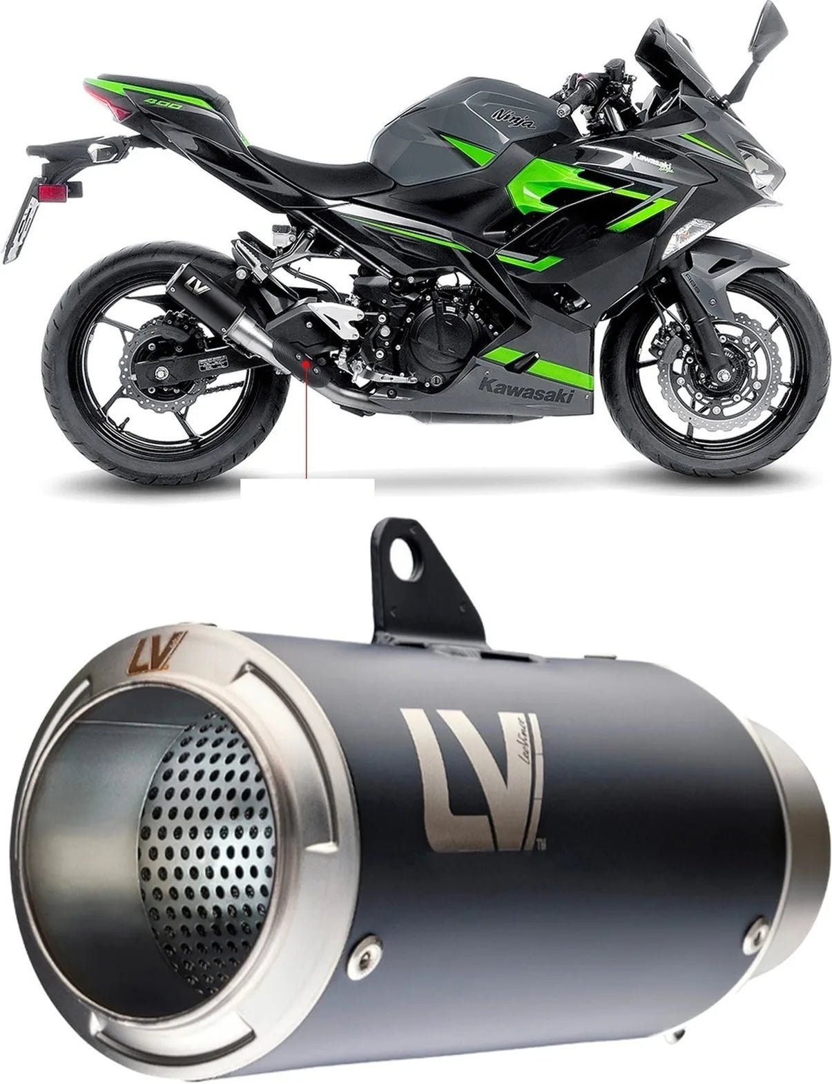 Tubo De Escape Sin Homologación Acústica Lv Corsa Acero Negro Fondo Acero - Leovince Compatible Con Kawasaki Ninja 400 (2022-2023)