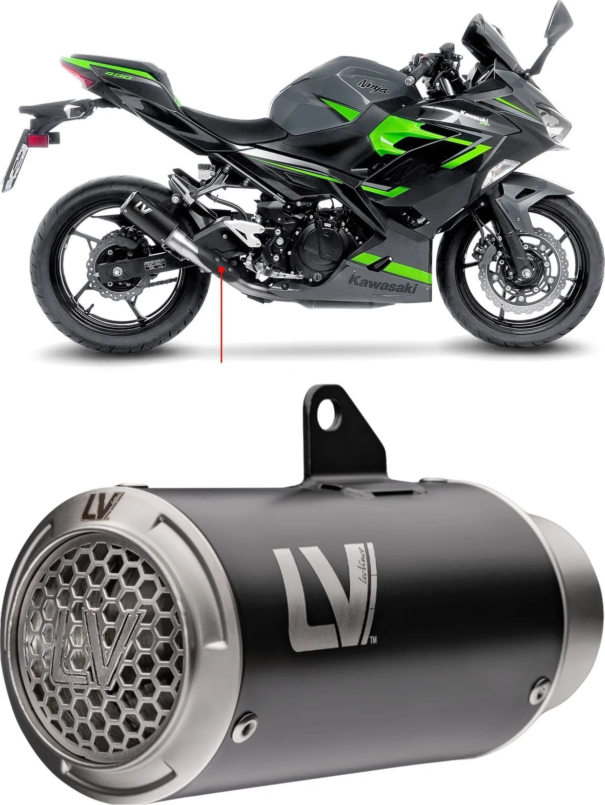 Tubo De Escape Sin Homologación Acústica Lv Corsa S Acero Negro Fondo Acero - Leovince Compatible Con Kawasaki Z 500 - Se (2024-2026)