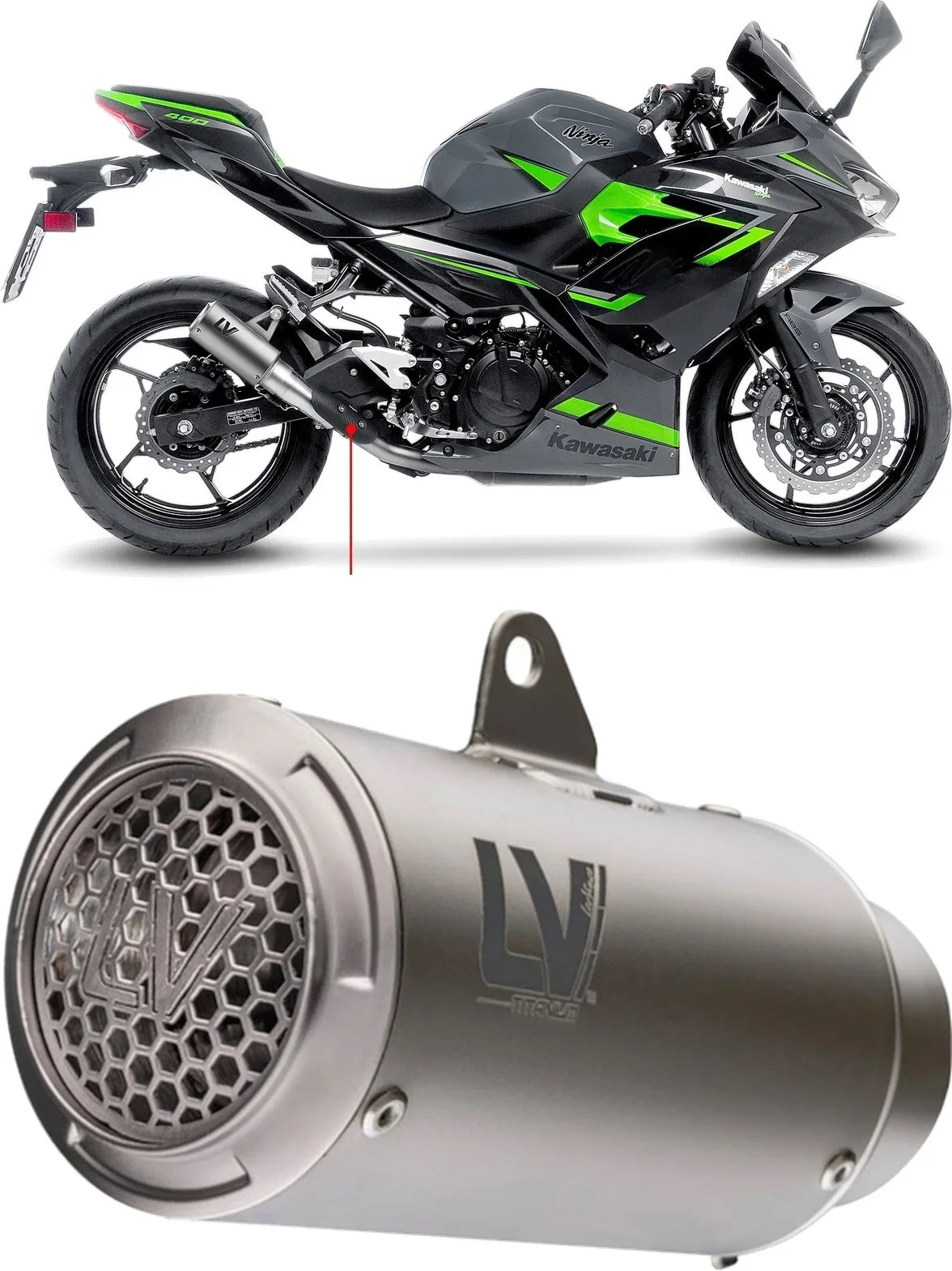 Tubo De Escape Sin Homologación Acústica Lv Corsa S Titano Fondo Acero - Leovince Compatible Con Kawasaki Z 400 (2019-2021)