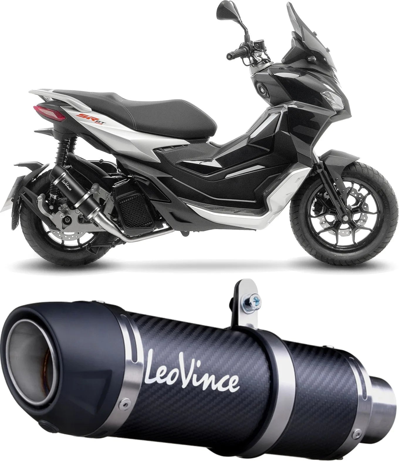 Sistema De Escape Completo Sin Catalizador Y Sin Homologación Acústica Gp Corsa Evo Carbono - Leovince Compatible Con Aprilia Sr Gt 200 - Sport (2022-2024)