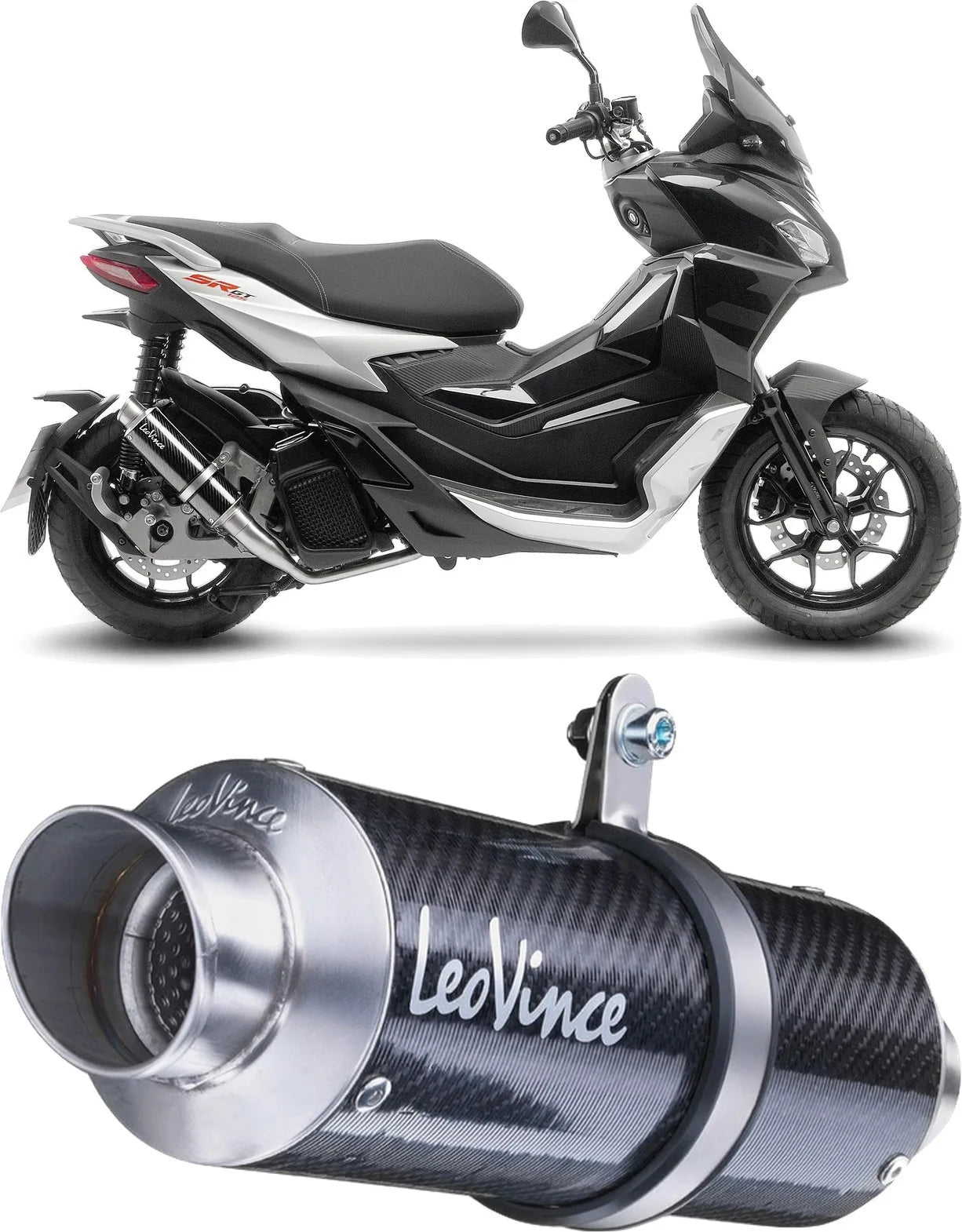 Sistema De Escape Completo Sin Catalizador Y Sin Homologación Acústica Gp Corsa Carbono - Leovince Compatible Con Aprilia Sr Gt 125 - Sport (2022-2024)