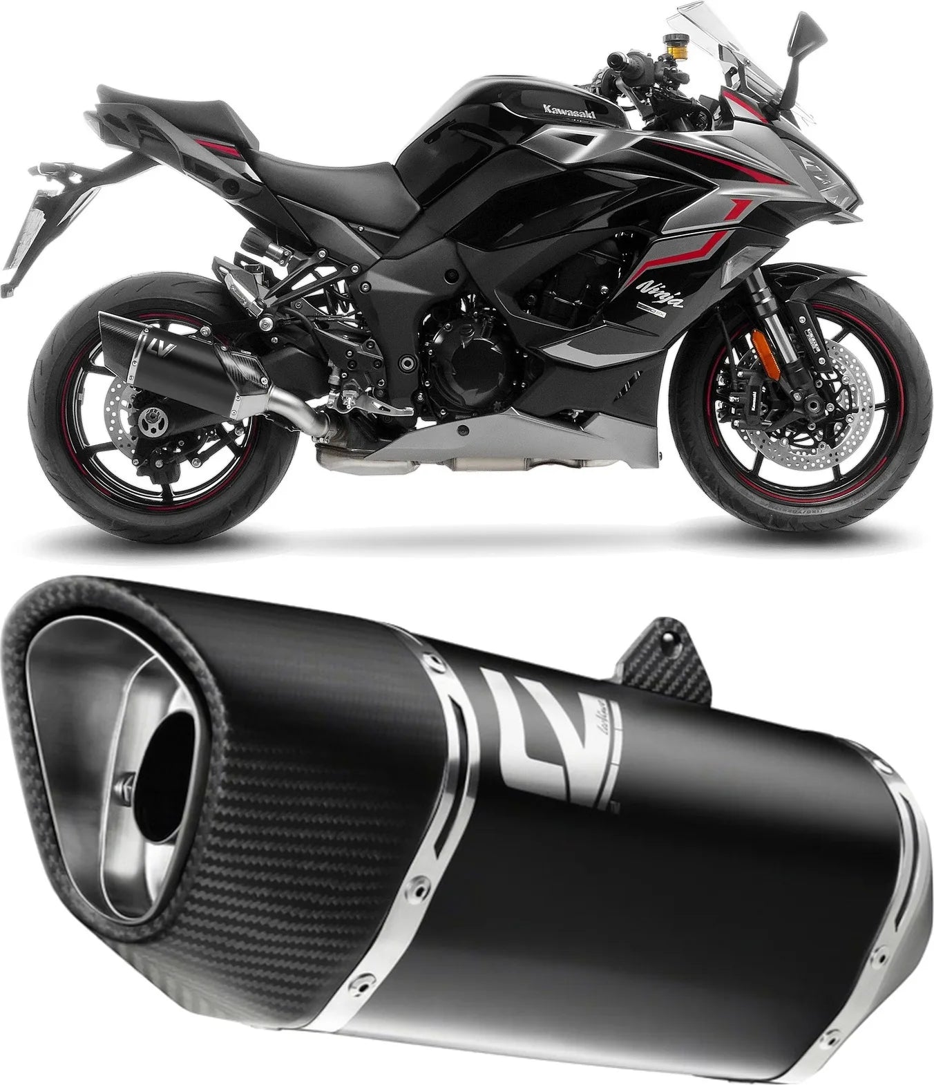 Tubo De Escape Sin Homologación Acústica Lv-14 R Acero Negro Fondo Carbono - Leovince Compatible Con Kawasaki Ninja 1100 Sx Tourer (2025-2026)
