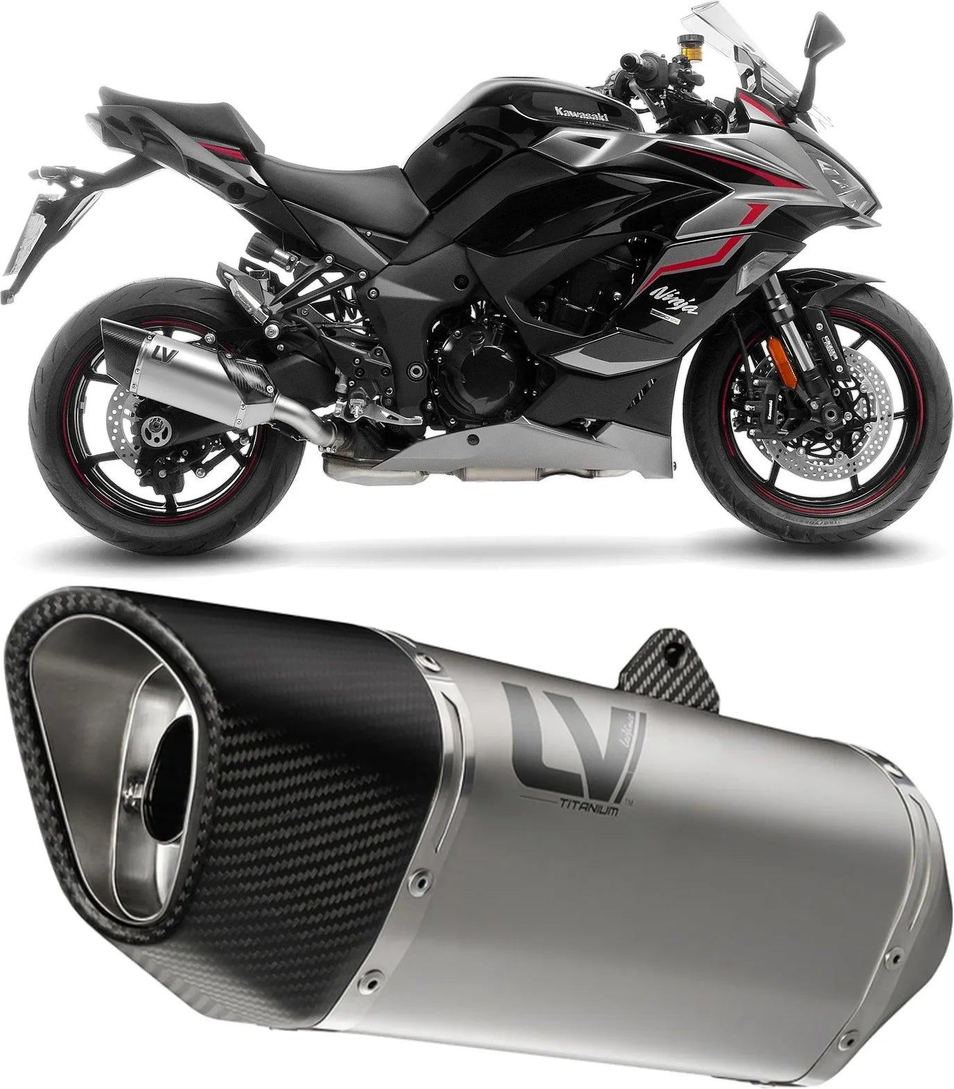 Tubo De Escape Sin Homologación Acústica Lv-14 R Titano Fondo Carbono - Leovince Compatible Con Kawasaki Ninja 1100 Sx Tourer (2025-2026)