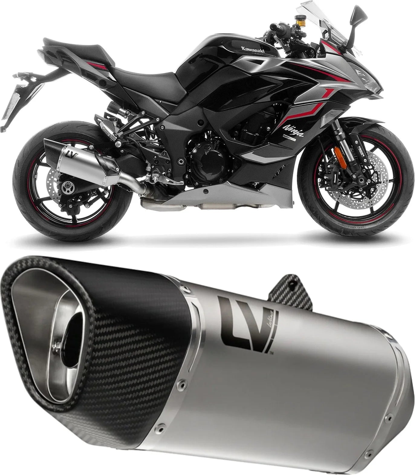 Tubo De Escape Sin Homologación Acústica Lv-14 R Acero Fondo Carbono - Leovince Compatible Con Kawasaki Ninja 1100 Sx Tourer (2020-2024)