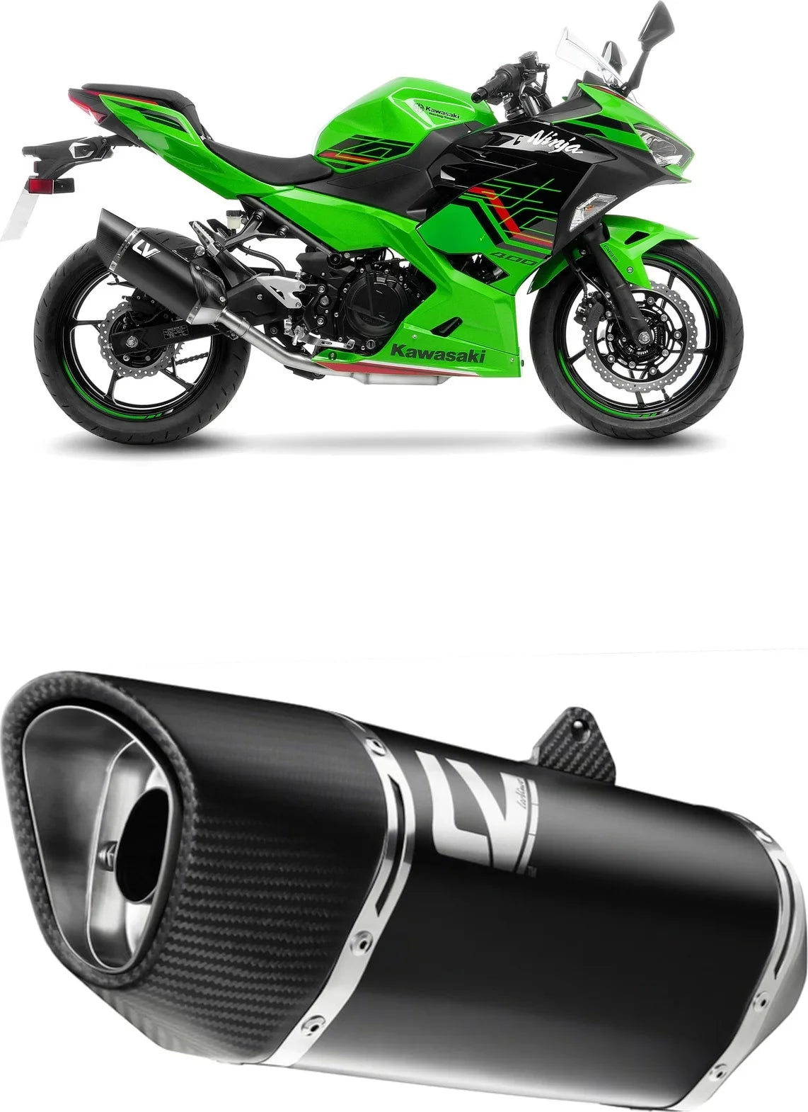 Tubo De Escape Sin Homologación Acústica Lv-14 R Acero Negro Fondo Carbono - Leovince Compatible Con Kawasaki Z 400 (2019-2021)