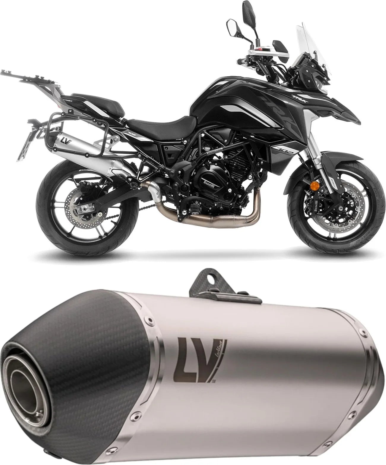 Tubo De Escape Sin Homologación Acústica Lv-14 Acero Fondo Carbono - Leovince Compatible Con Benelli Trk 702 - X (2023-2024)