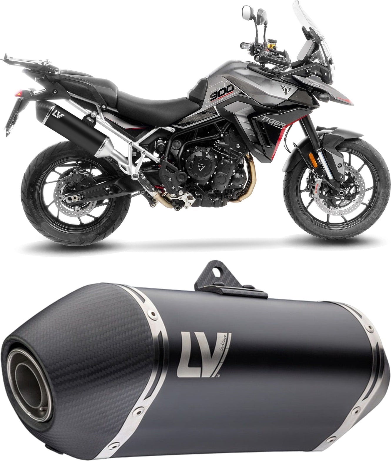 Exhaust Tip Without Sound Certification Lv-14 Steel Black Carbon Fiber End Cap - Leovince Compatible With Triumph Tiger 900 Gt Pro (2024-2026)