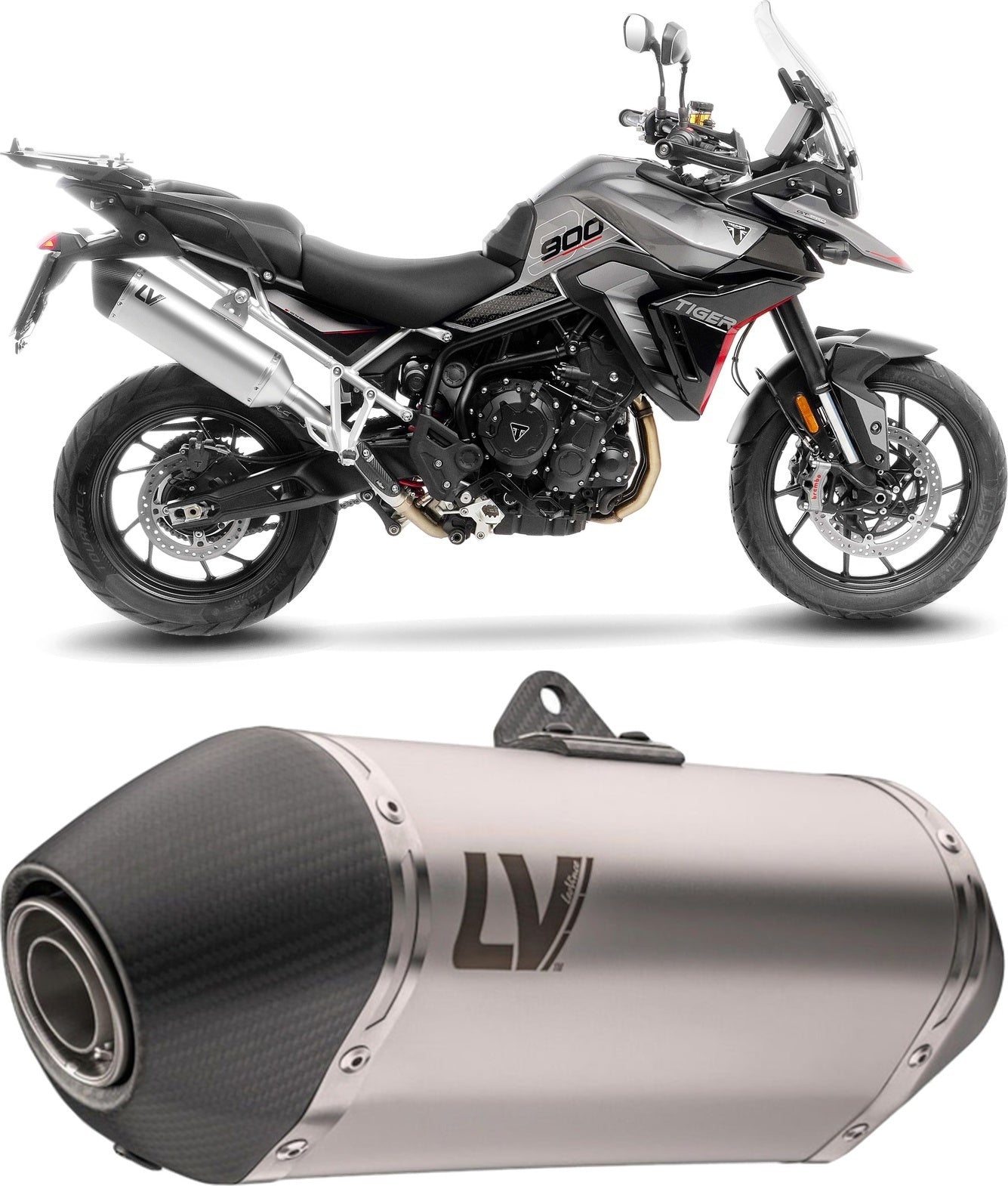 Exhaust Tip Without Sound Certification Lv-14 Stainless Steel Carbon Fiber End Cap - Leovince Compatible With Triumph Tiger 900 Gt (2024-2026)