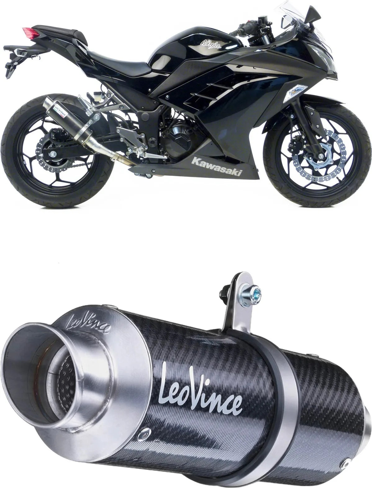 Tubo De Escape Sin Homologación Acústica Gp Corsa Carbono - Leovince Compatible Con Kawasaki Ninja 300 R (2013-2016)