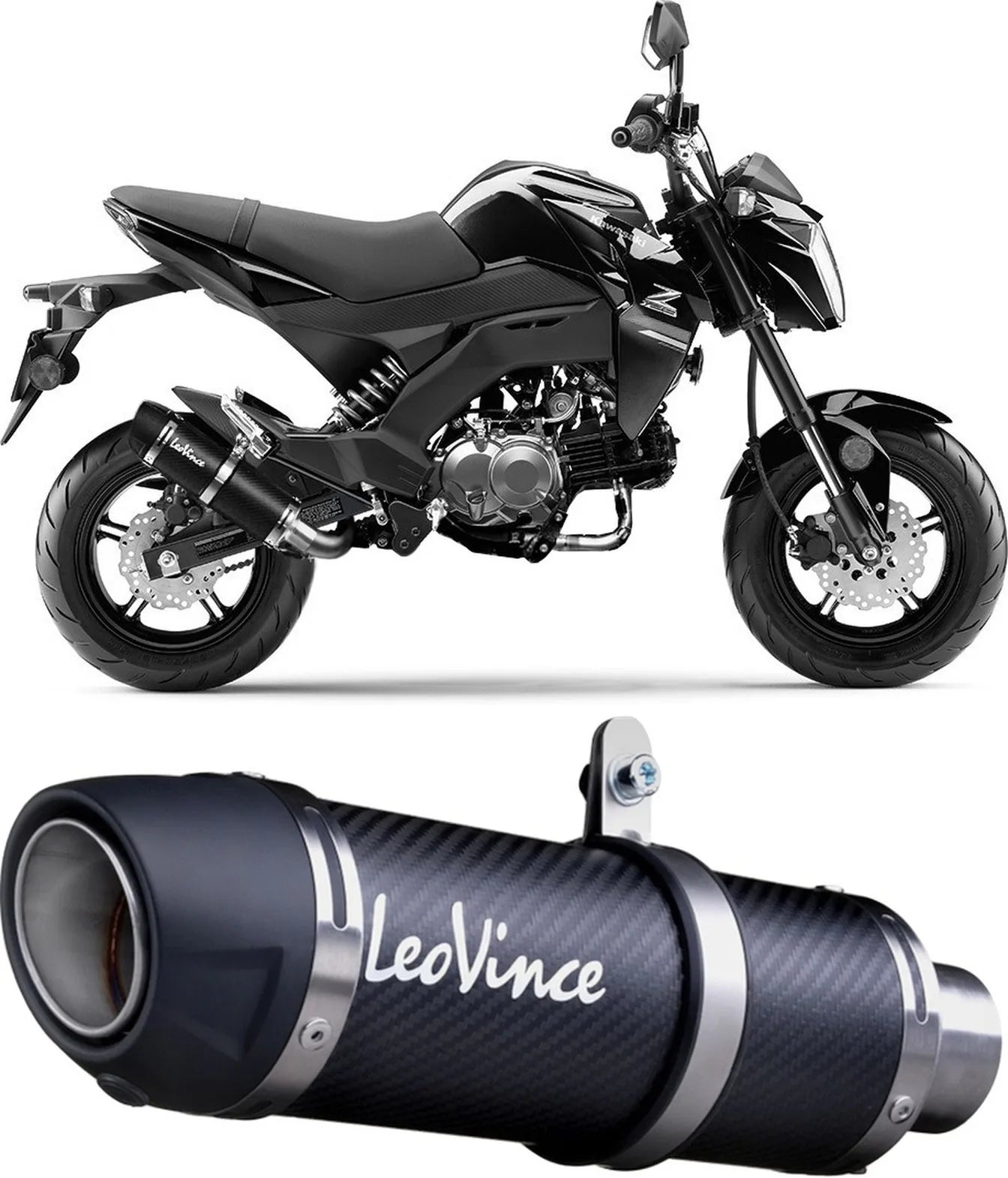 Sistema De Escape Completo Sin Catalizador Y Sin Homologación Acústica Gp Corsa Evo Carbono - Leovince Compatible Con Kawasaki Z 125 Pro (2017-2024)