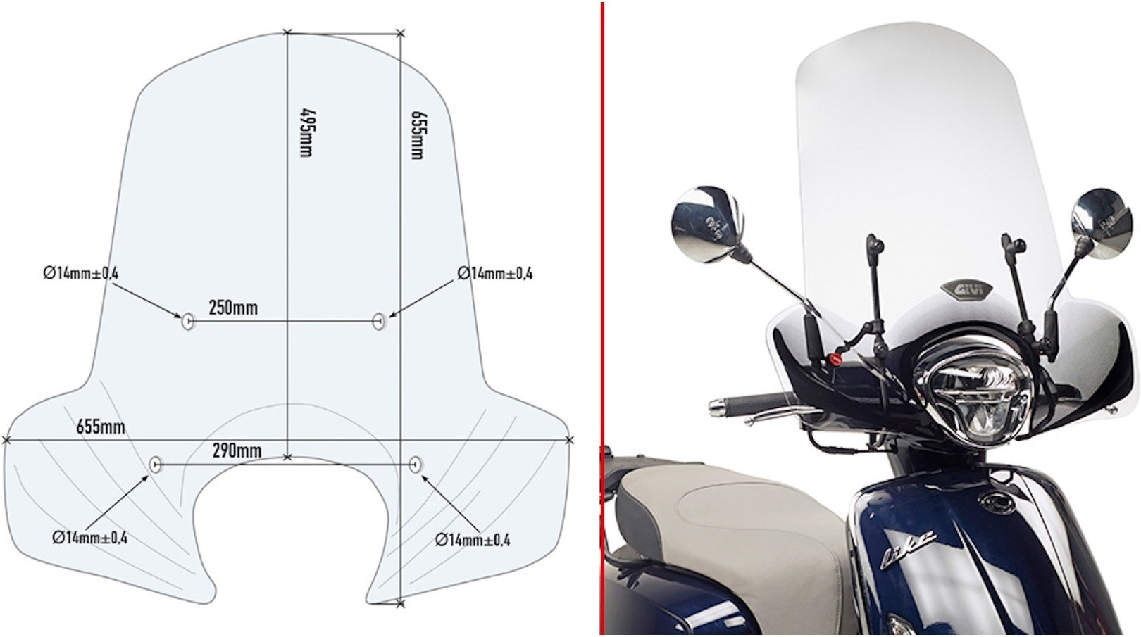 Transparent Wind-Screen - Givi Compatible With Kymco Like 50 - 125 - 150 (2017-2024)