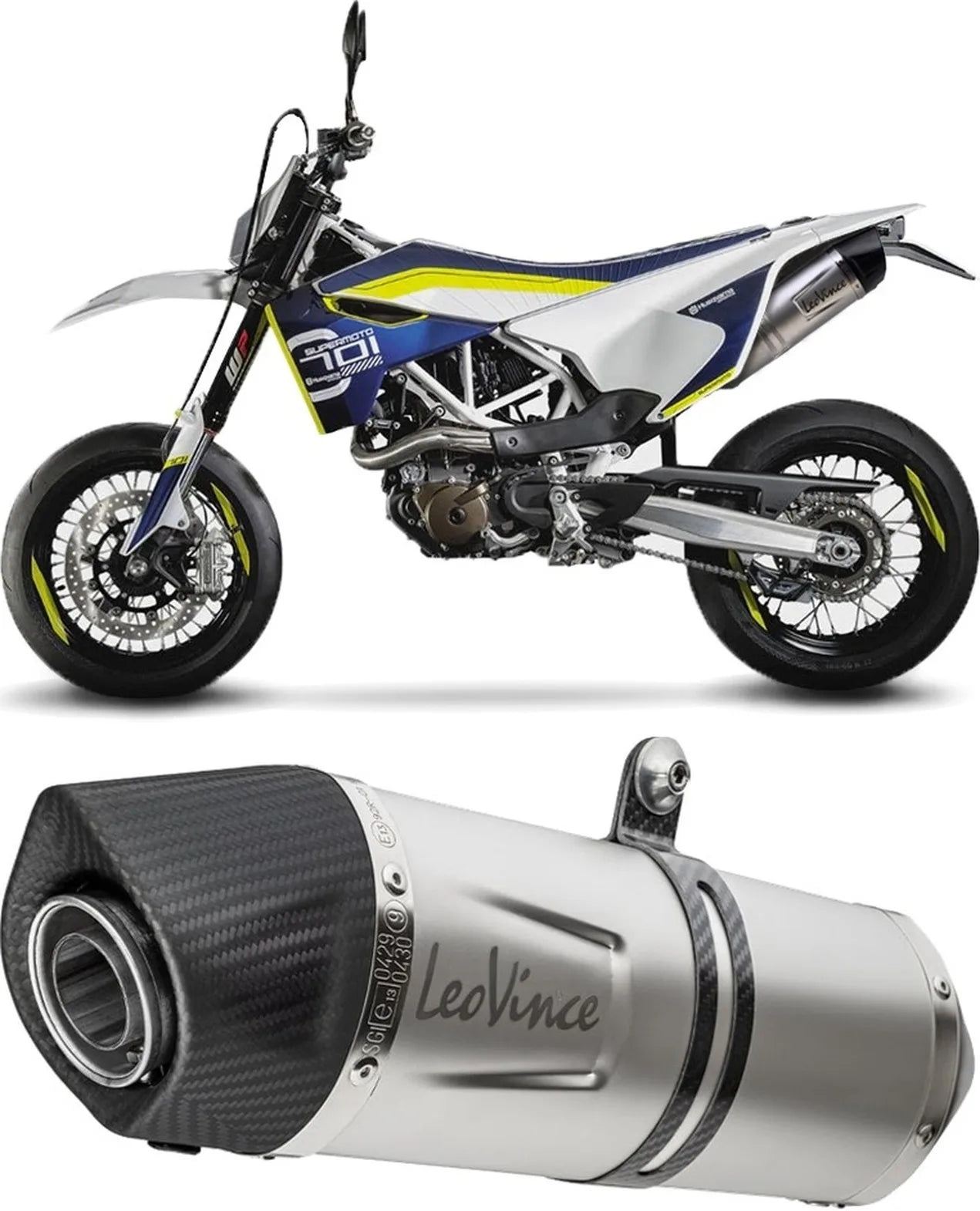 Tubo De Escape Sin Homologación Acústica Lv One Evo Acero Fondo Carbono - Leovince Compatible Con Husqvarna 701 Enduro (2015-2016)