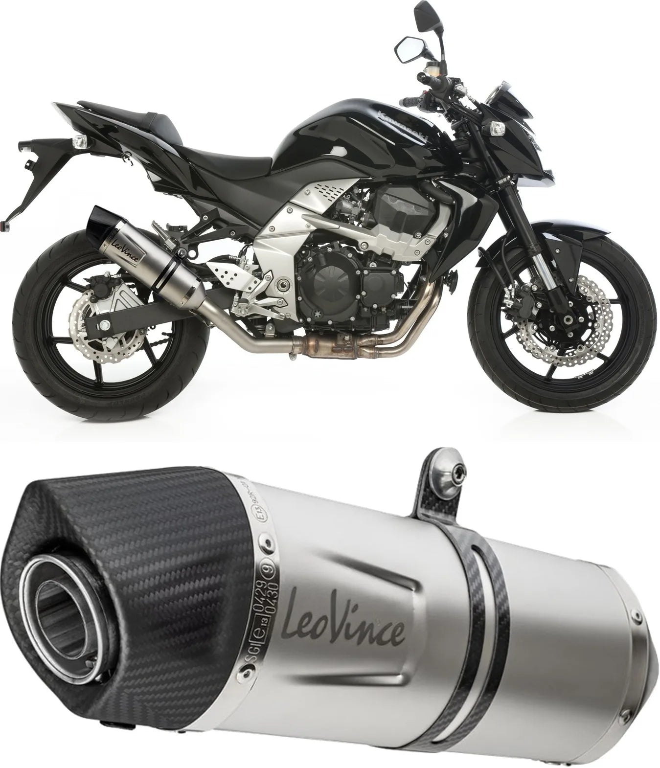 Tubo De Escape Sin Homologación Acústica Lv One Evo Acero Fondo Carbono - Leovince Compatible Con Kawasaki Z 750 (2007-2014)