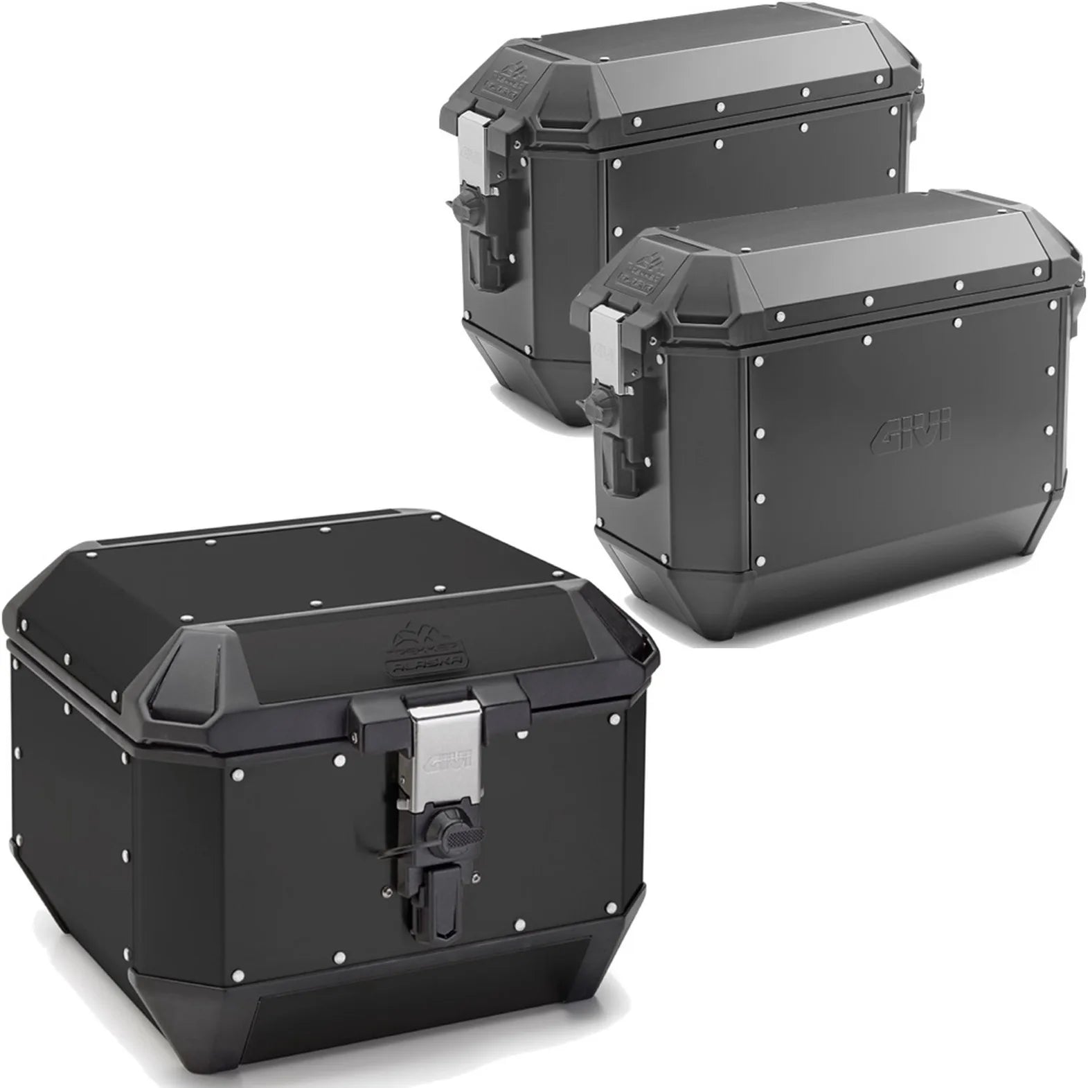 Baúl + Maletas Laterales Trekker Alaska Aluminio Negro 116 Lt Trekker Alaska Aluminio - Givi Compatible Con Benelli Trk 702 X (2023-2024)