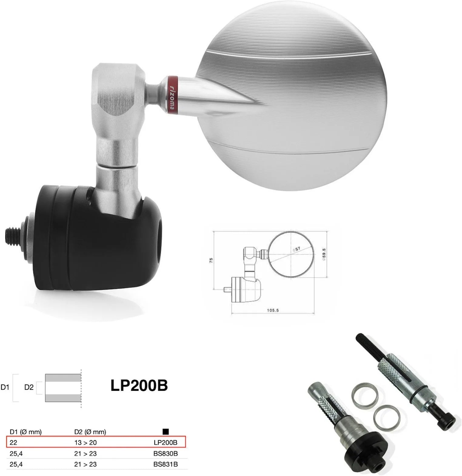 Espejo End Mount Derecho Universal Ø22(13>20) Spy-R Ø57 - Rizoma Compatible Con Ktm