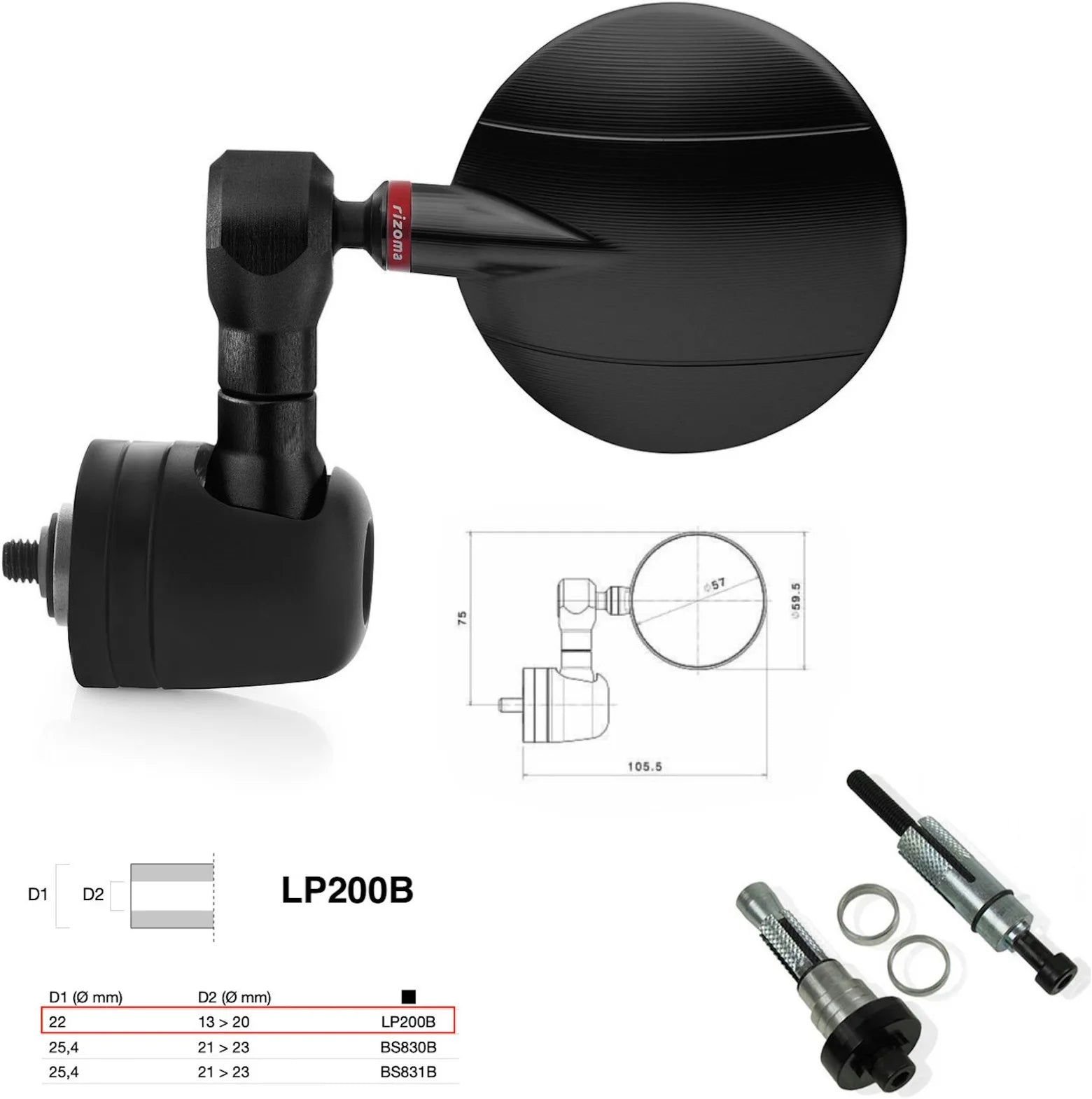 Espejo End Mount Izquierdo Universal Ø22(13>20) Spy-R Ø57 - Rizoma Compatible Con Suzuki