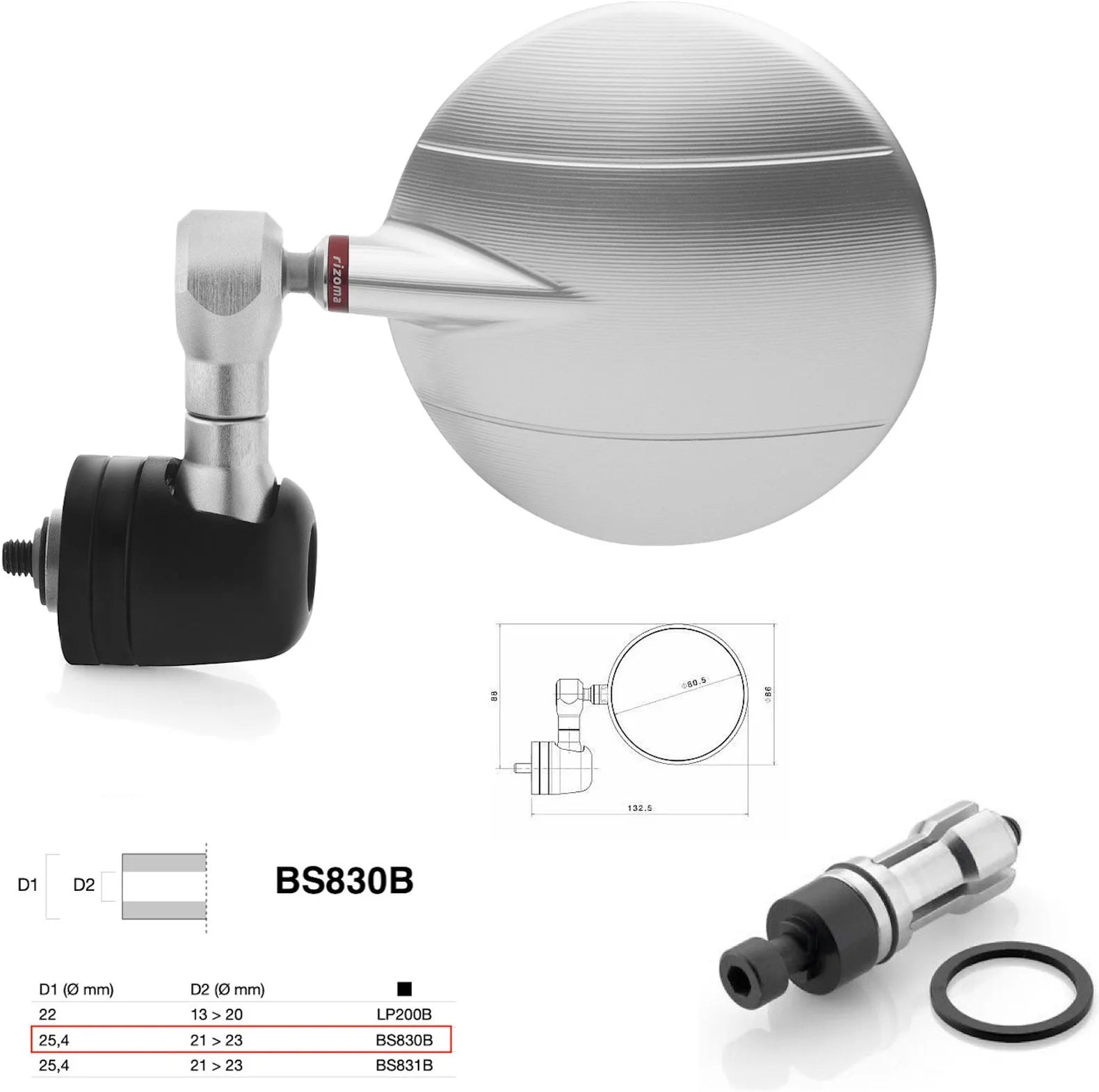 Espejo End Mount Derecho Universal Ø24,5(21>23) Spy-R Ø80 - Rizoma Compatible Con Ktm