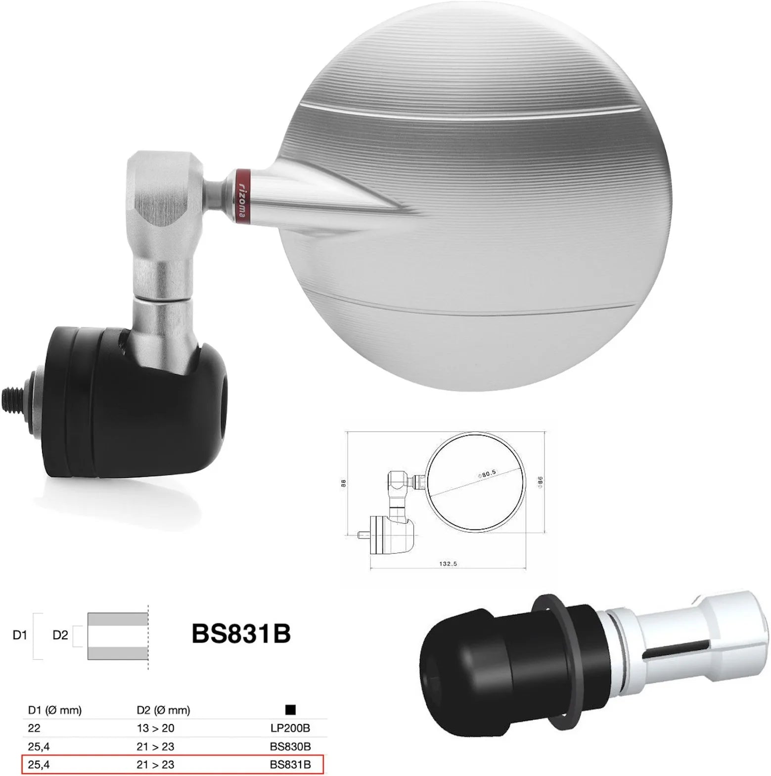 Espejo End Mount Derecho Universal Ø24,5(21>23) Spy-R Ø80 - Rizoma Compatible Con Ktm