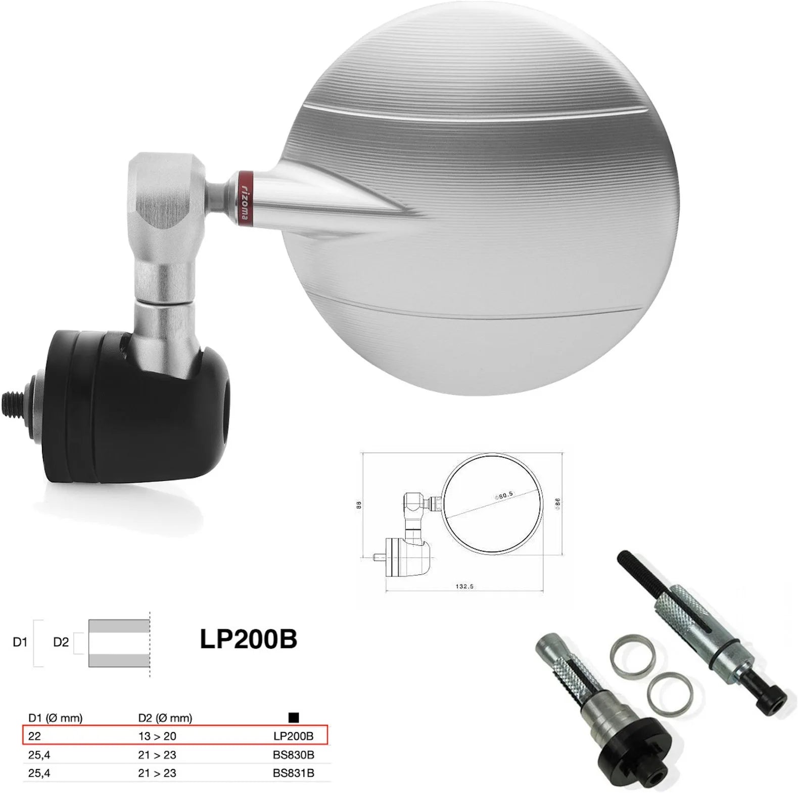Espejo End Mount Derecho Universal Ø22(13>20) Spy-R Ø80 - Rizoma Compatible Con Ktm