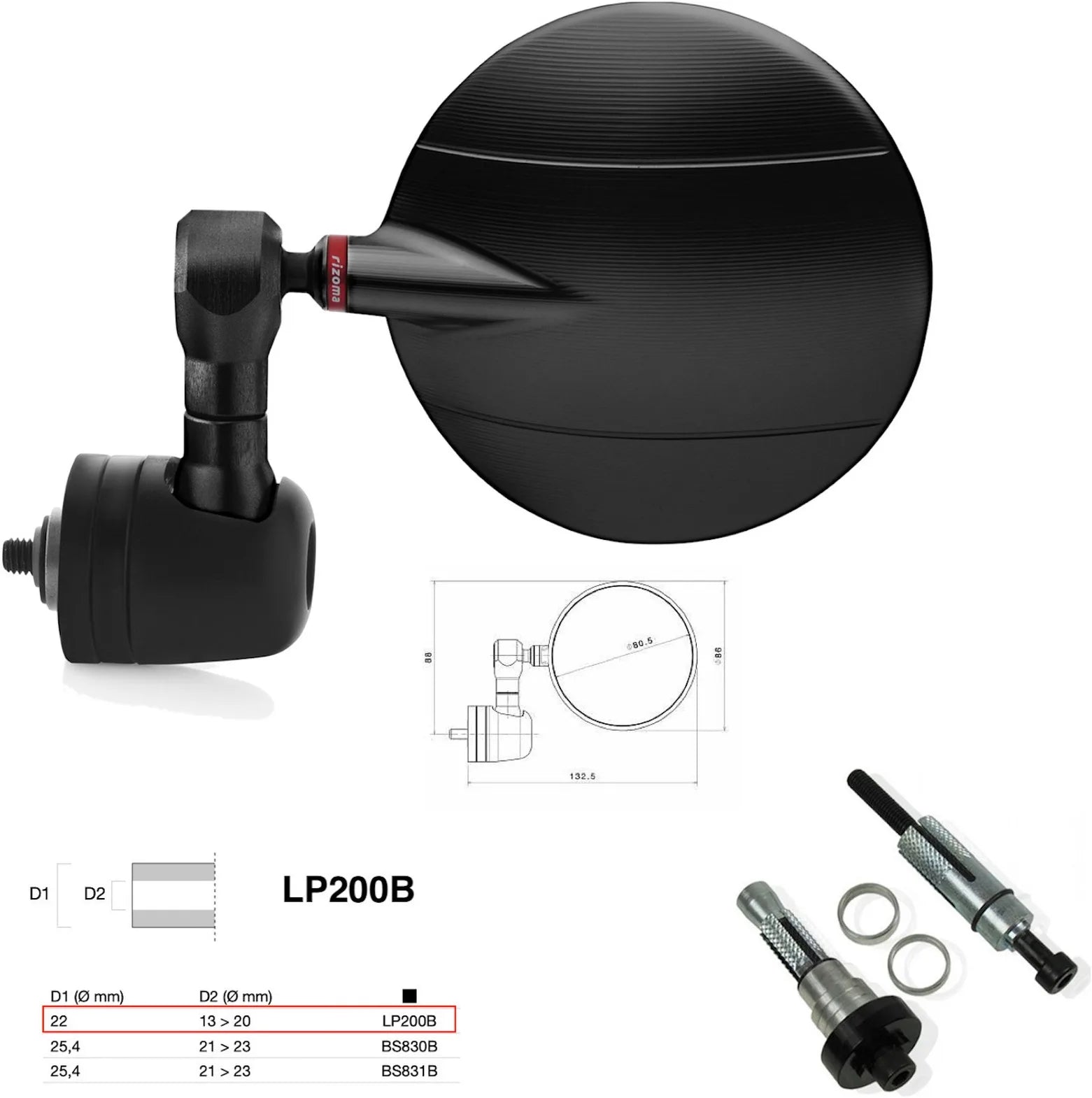 Espejo End Mount Izquierdo Universal Ø22(13>20) Spy-R Ø80 - Rizoma Compatible Con Benelli