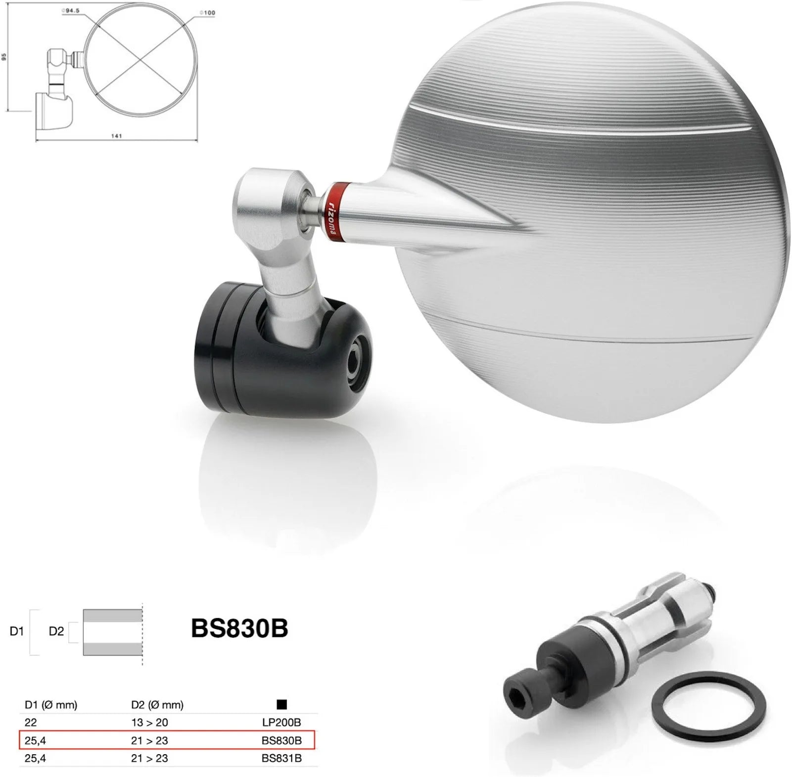 Espejo End Mount Derecho Universal Ø24,5(21>23) Spy-R Ø94.5 - Rizoma Compatible Con Ktm