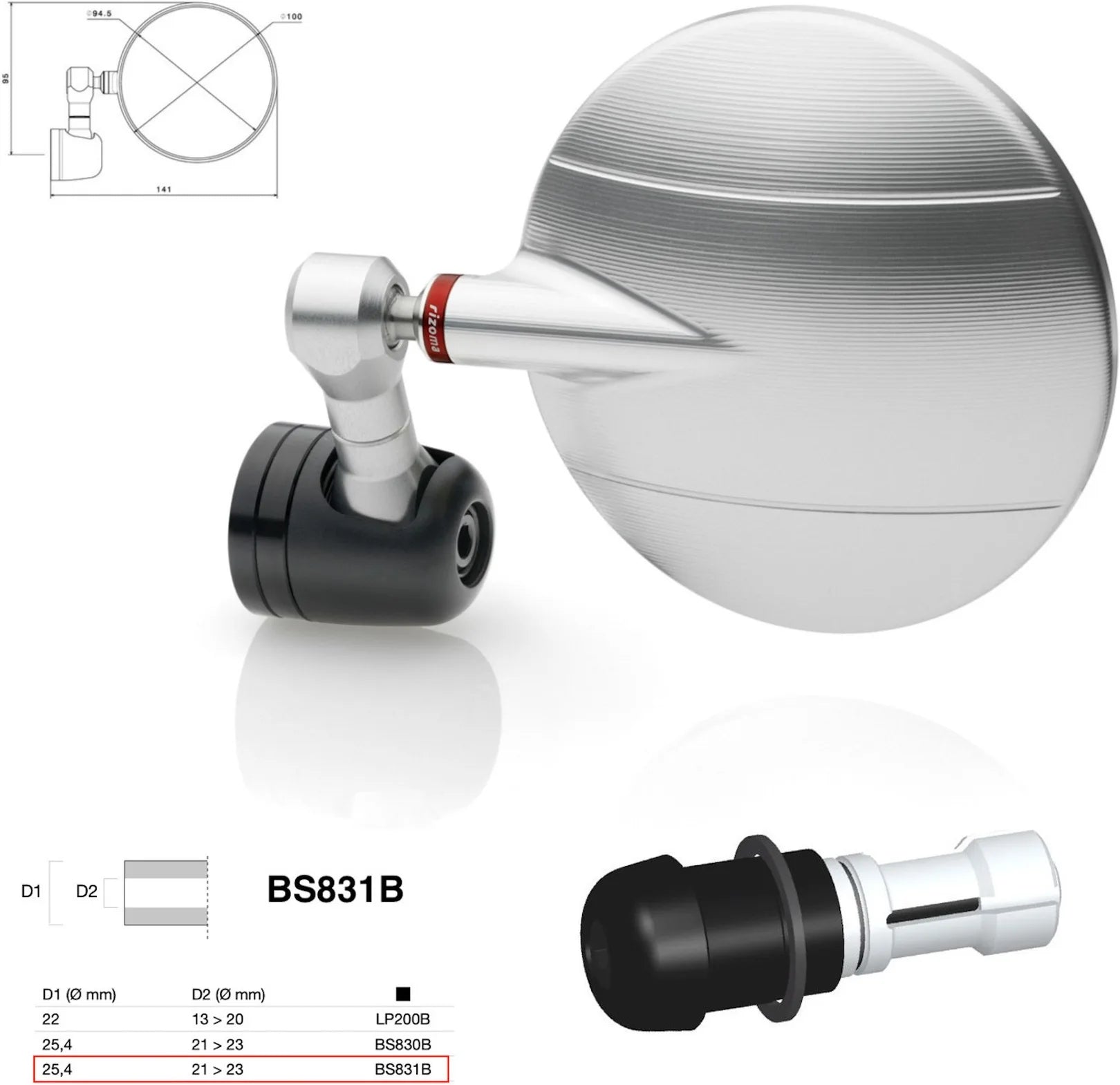 Espejo End Mount Derecho Universal Ø24,5(21>23) Spy-R Ø94.5 - Rizoma Compatible Con Ktm